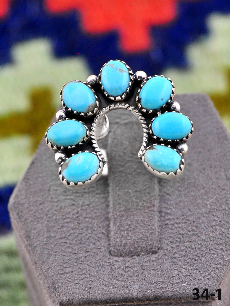 Southwest Handmade Campitos Turquoise & Sterling Silver Adjustable Naja Ring