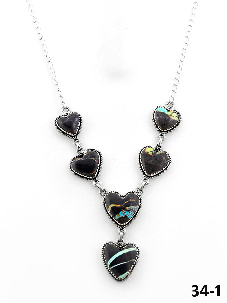 Southwest Made Black Jack Turquoise & Sterling Silver Heart Necklace