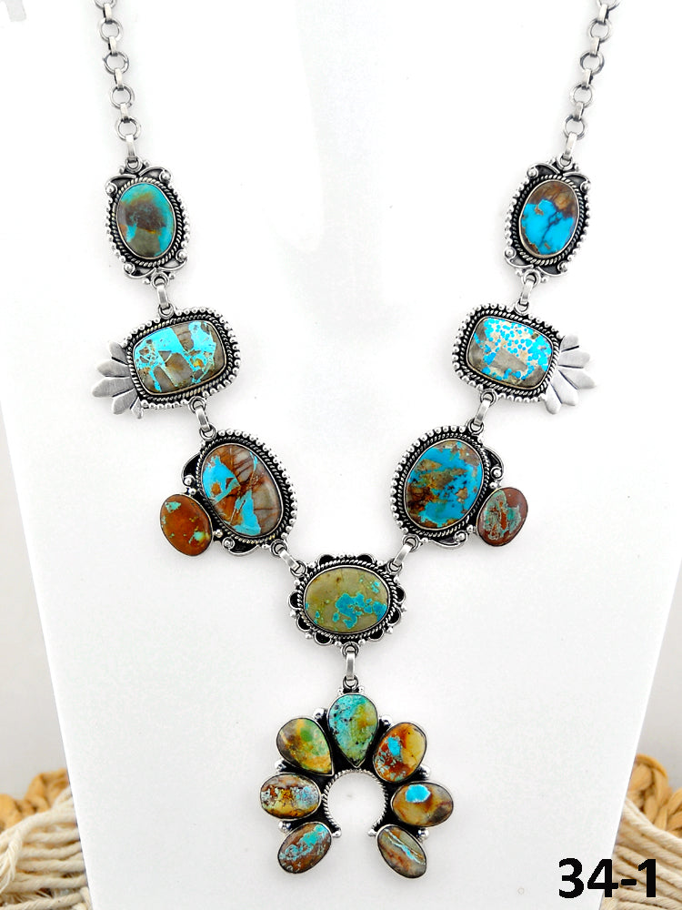 Southwest Handmade #8 Turquoise & Sterling Silver Necklace