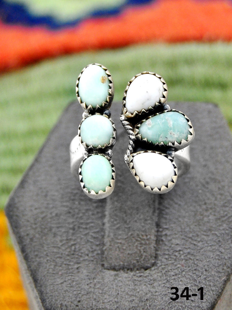 Southwest Handmade Paloma with White Buffalo & Sterling Silver Adjustable Ring