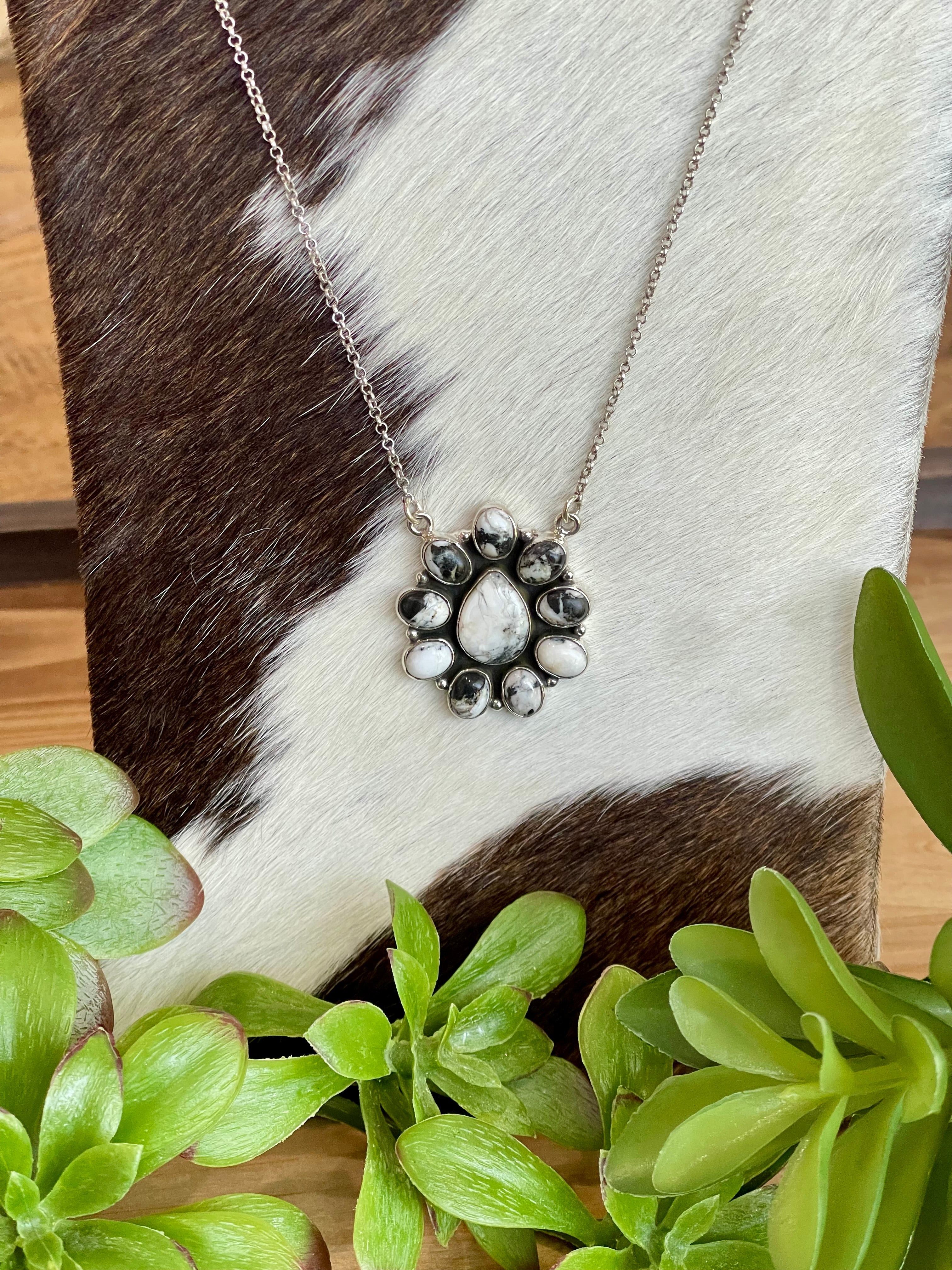 Southwest Handmade White Buffalo & Sterling Silver Cluster Necklace