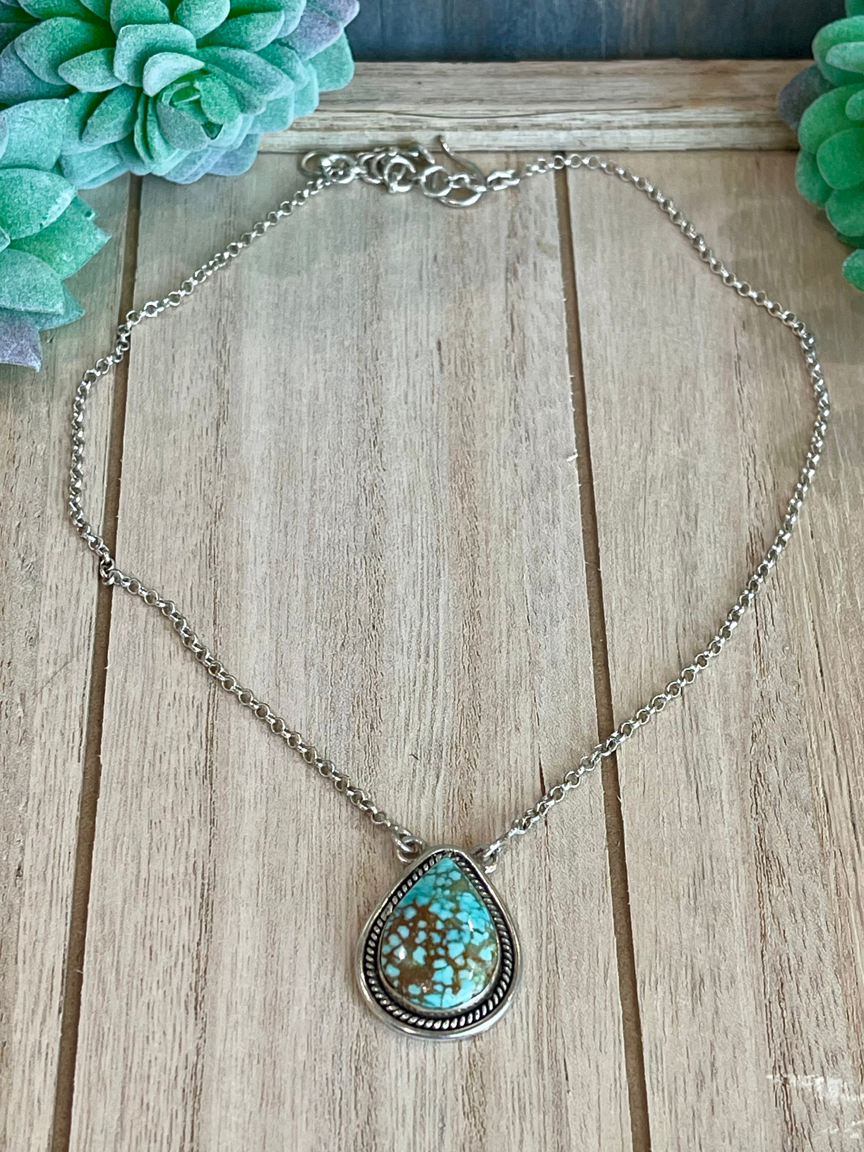 Southwest Handmade Number 8 Turquoise & Sterling Silver Necklace