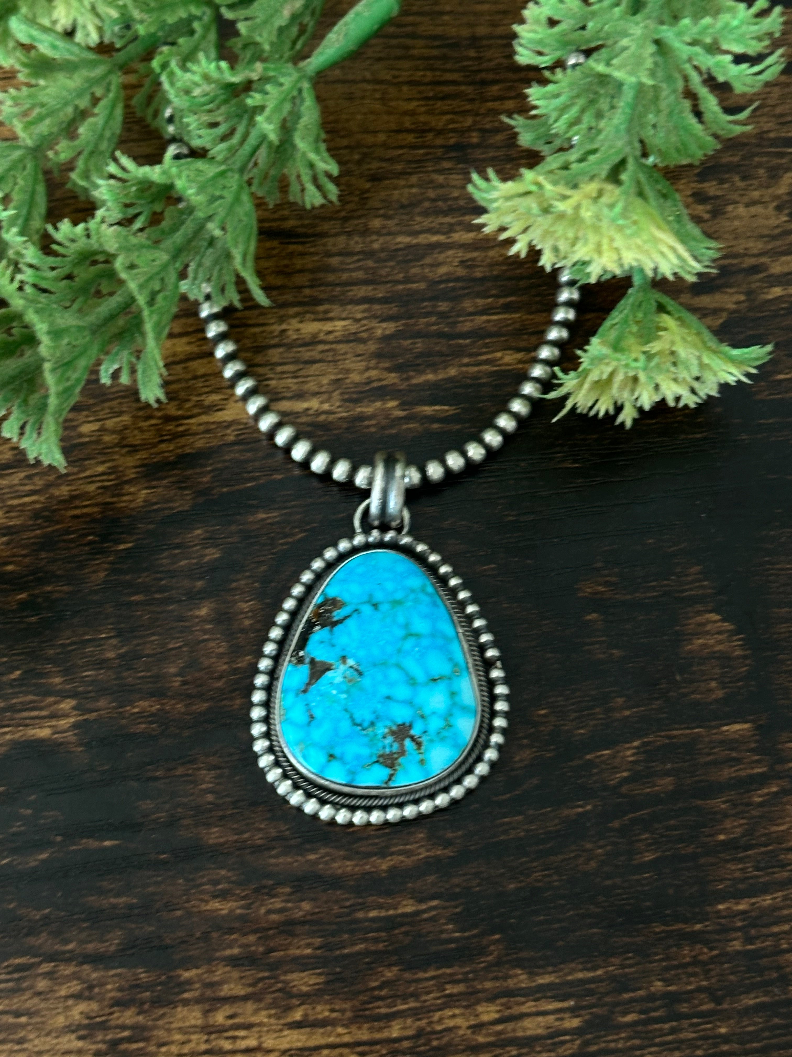 Scott Skeets Birds Eye Kingman Turquoise & Sterling Silver Pendant