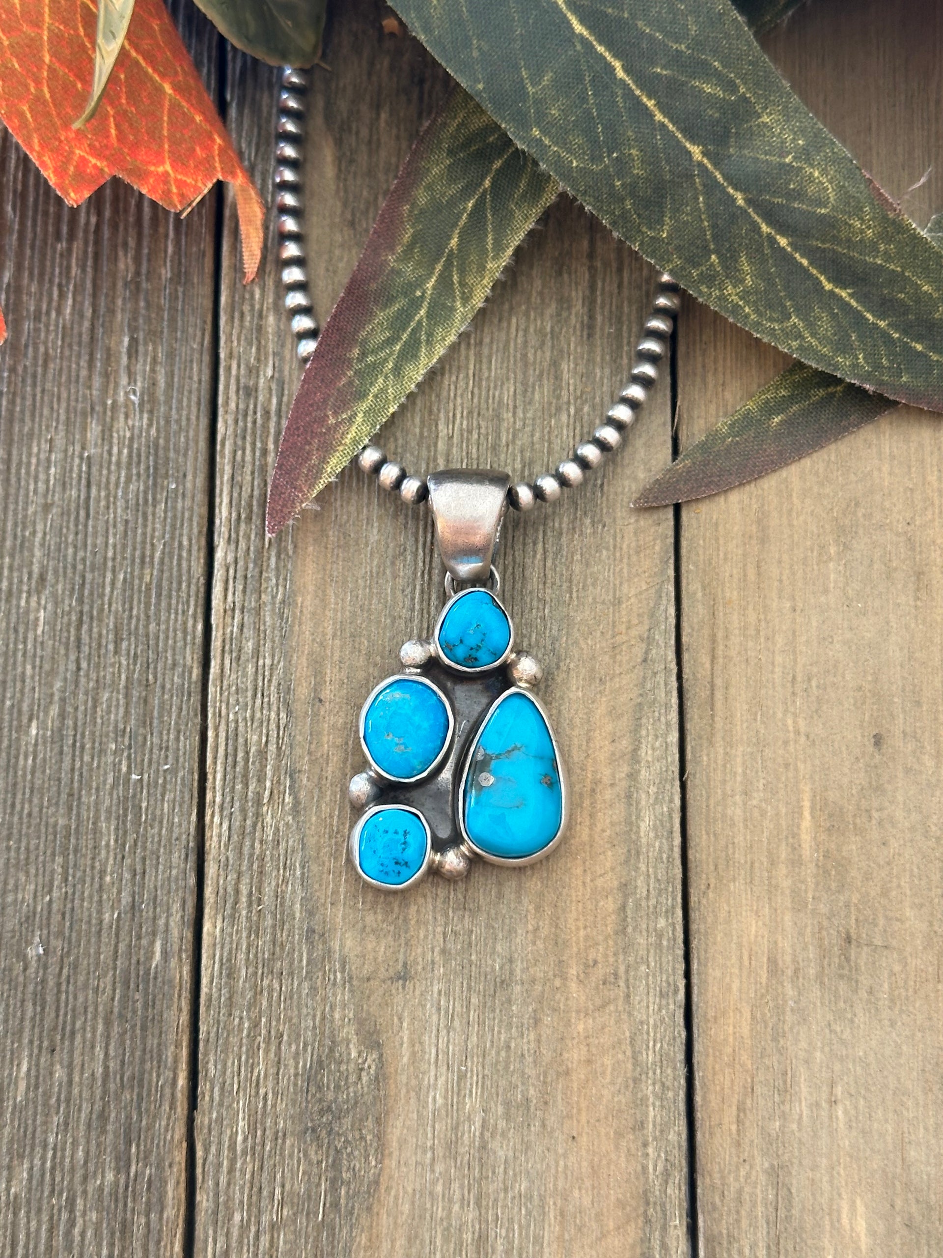 Navajo Made Kingman Turquoise & Sterling Silver Pendant