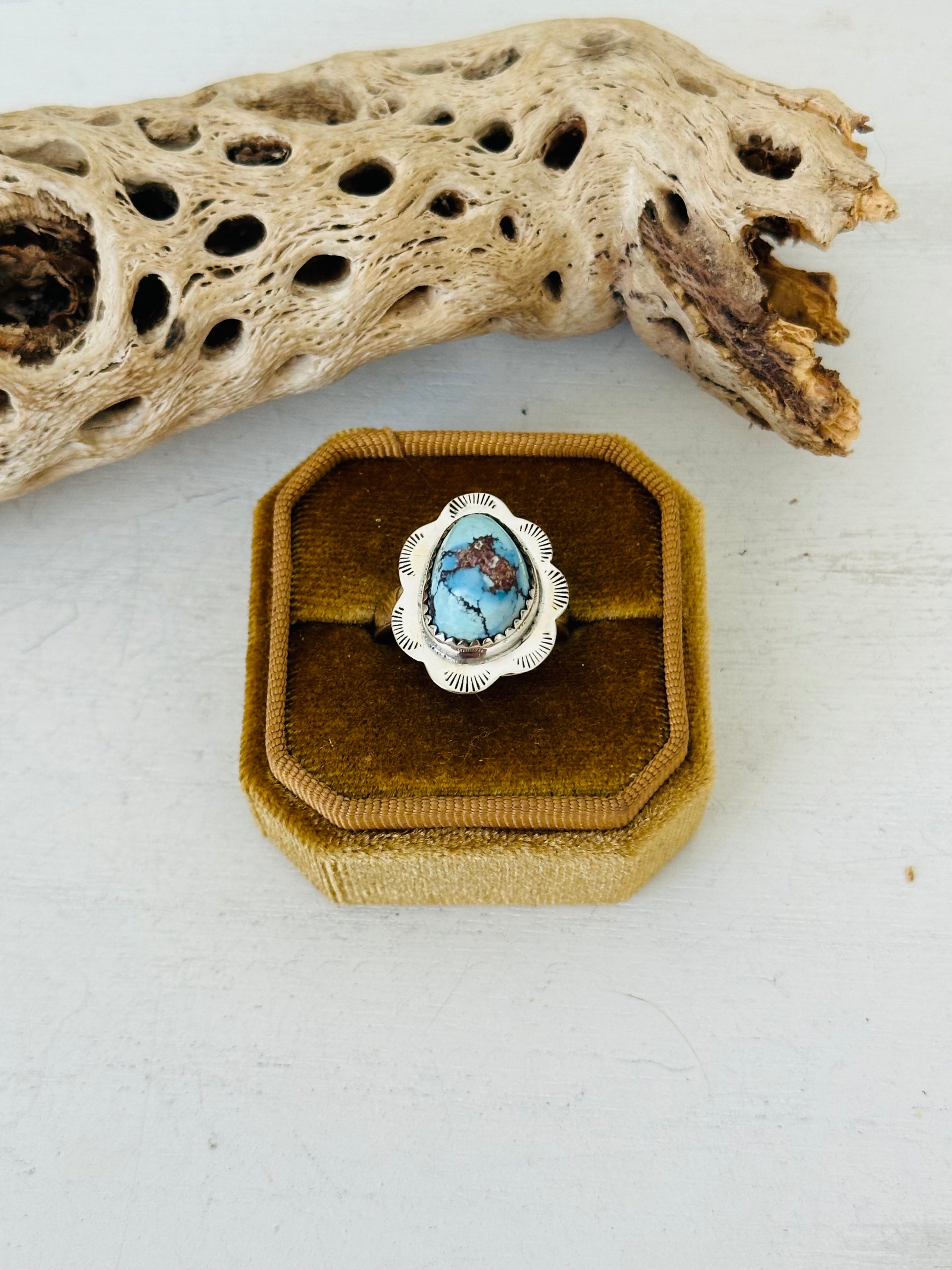 Southwest Handmade Golden Hills Turquoise & Sterling Silver Adjustable Ring