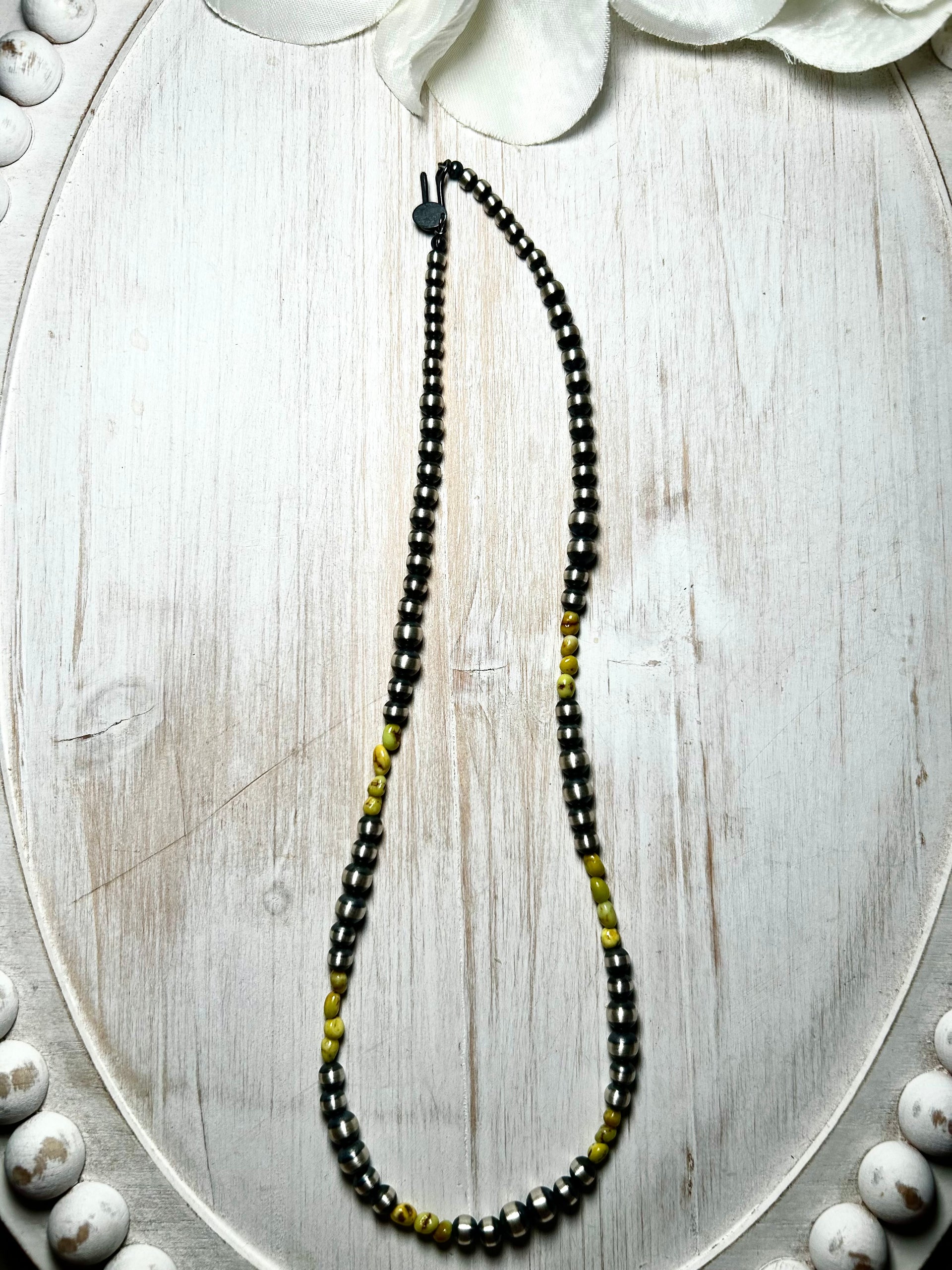 Navajo Strung Palomino Variscite & Sterling Silver Necklace