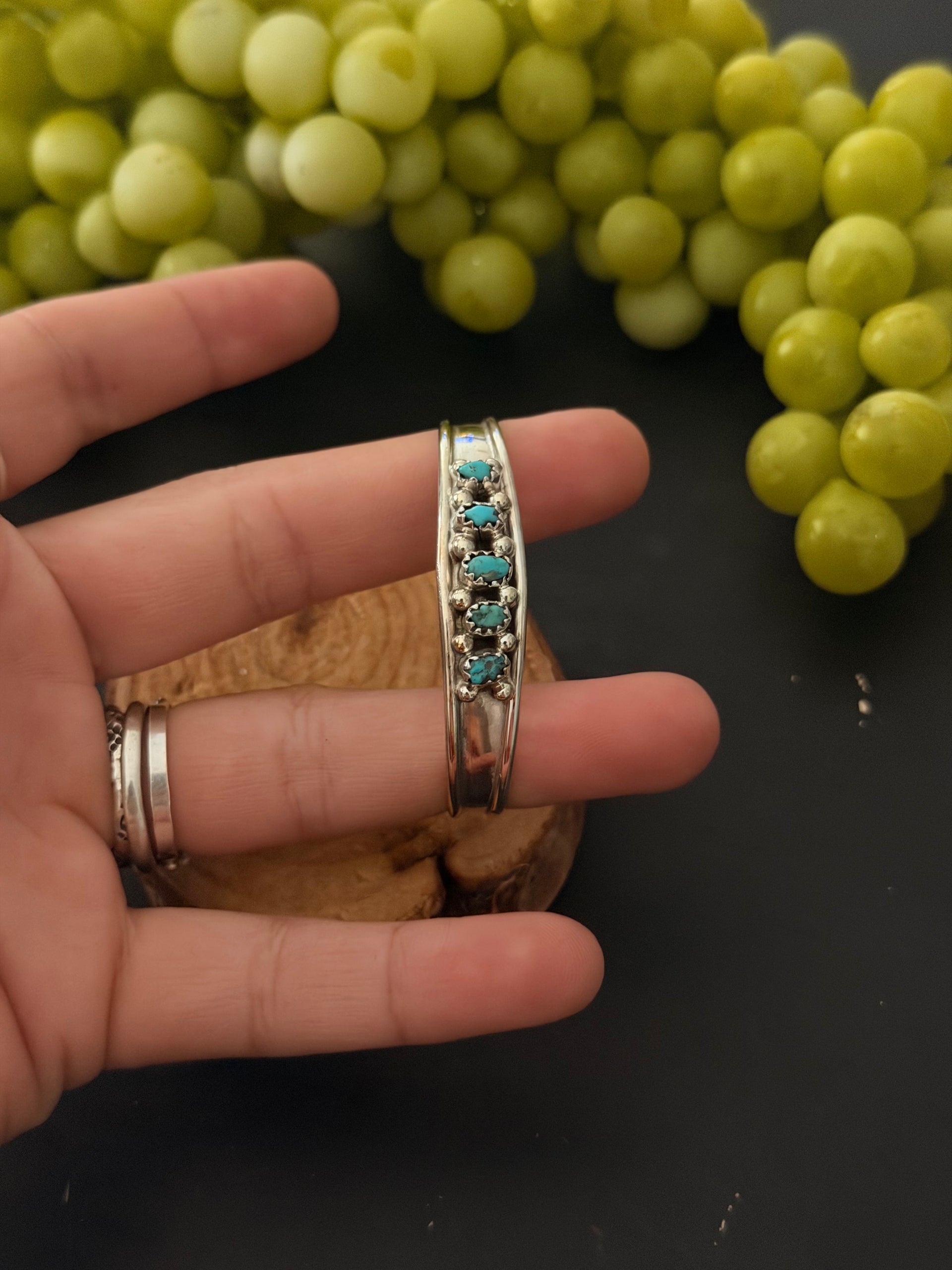Navajo Made Kingman Turquoise & Sterling Silver Baby Cuff Bracelet