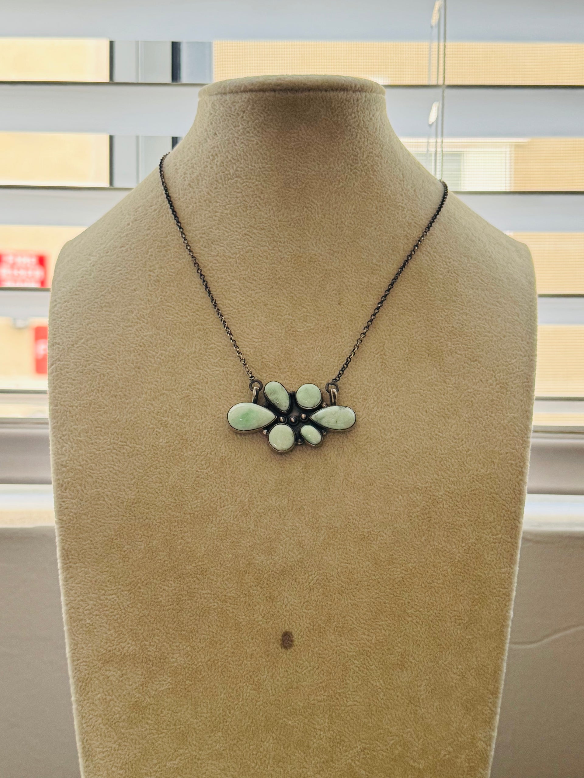 Southwest Paloma Variscite & Sterling Silver Cluster Necklace