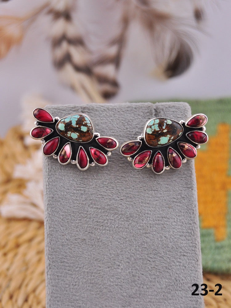 Southwest Made Multi Stone & Sterling Silver Post Earrings