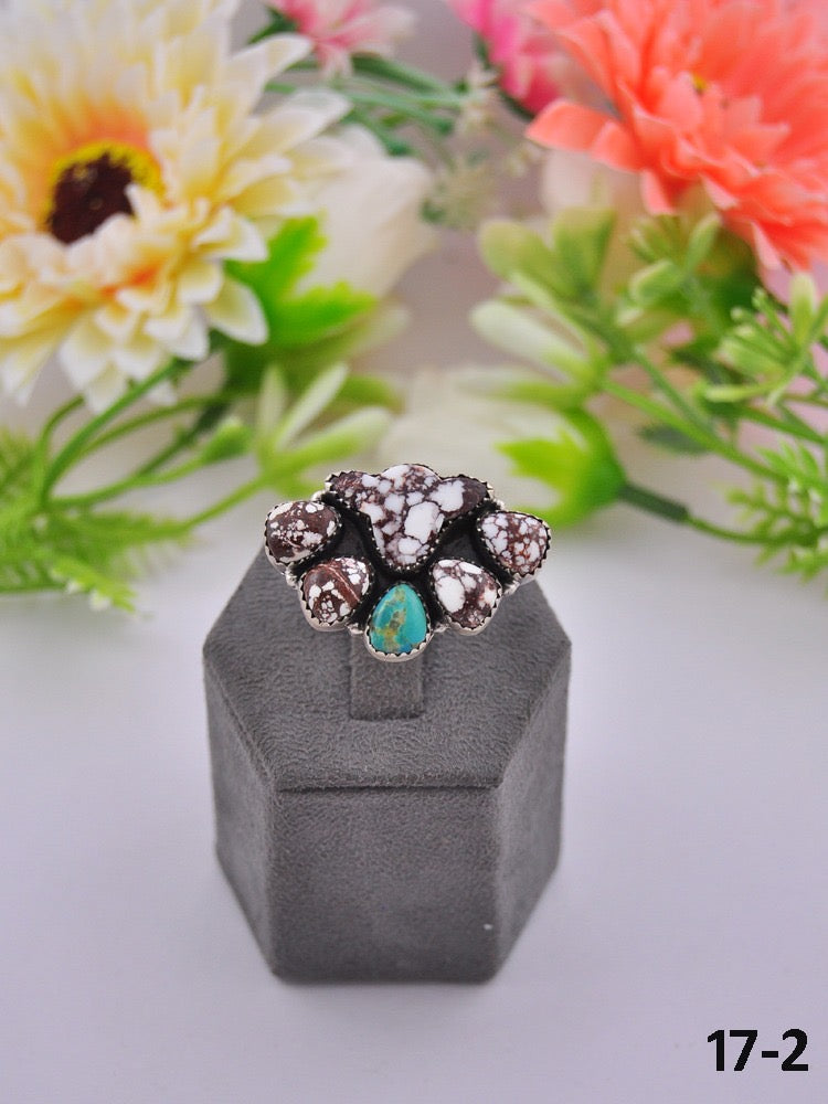 Southwest Made Multi Stone & Sterling Sliver Cluster Adjustable Ring