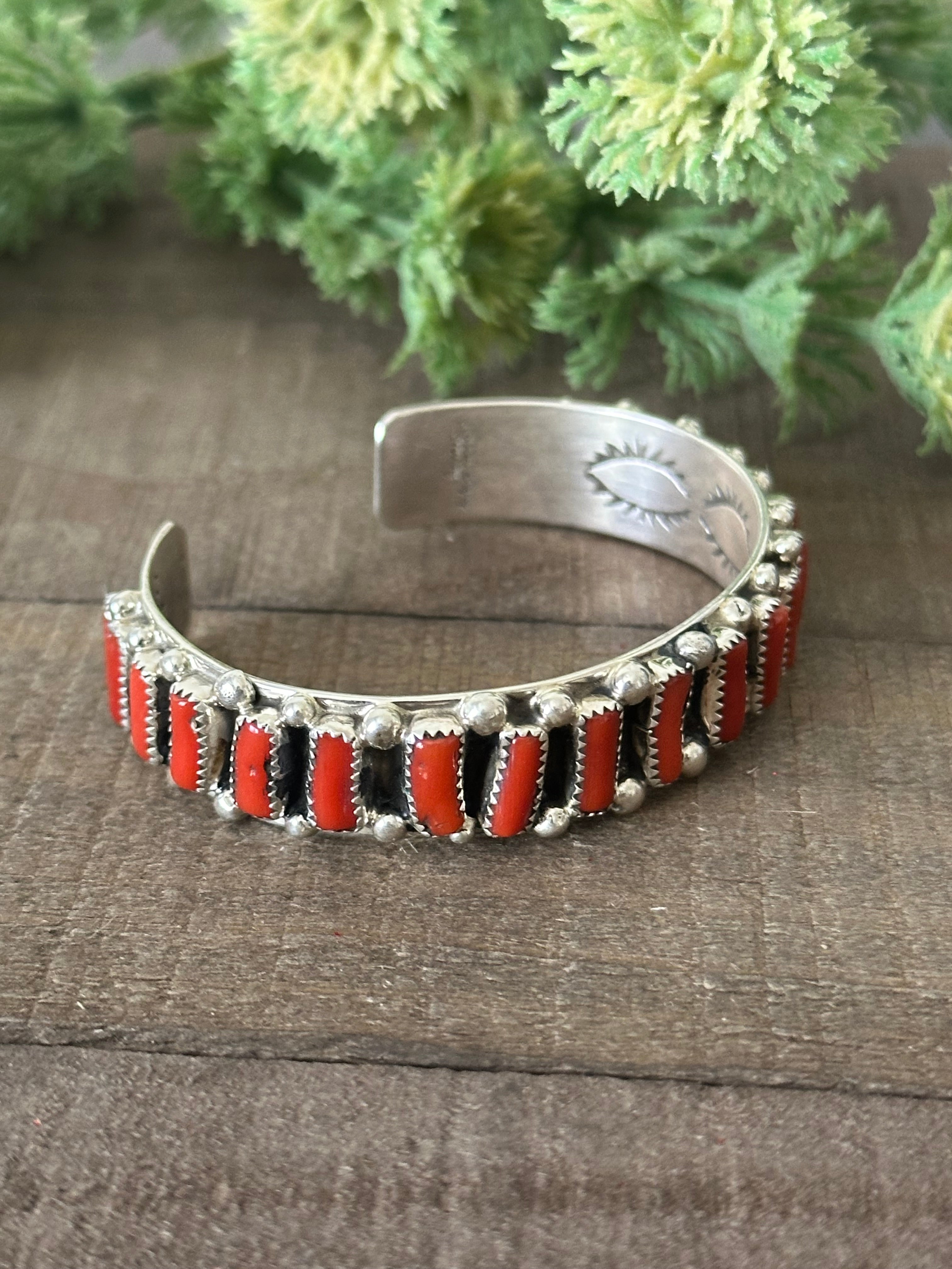 Darlene Begay Red Coral & Sterling Silver Cuff Bracelet