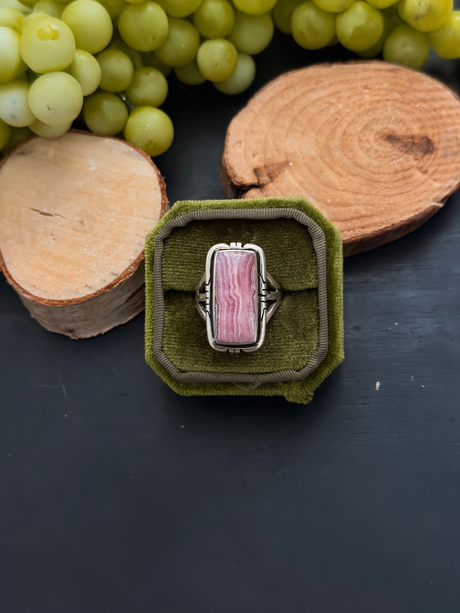 Navajo Made Rhodochrosite & Sterling Silver Ring Size 9.5