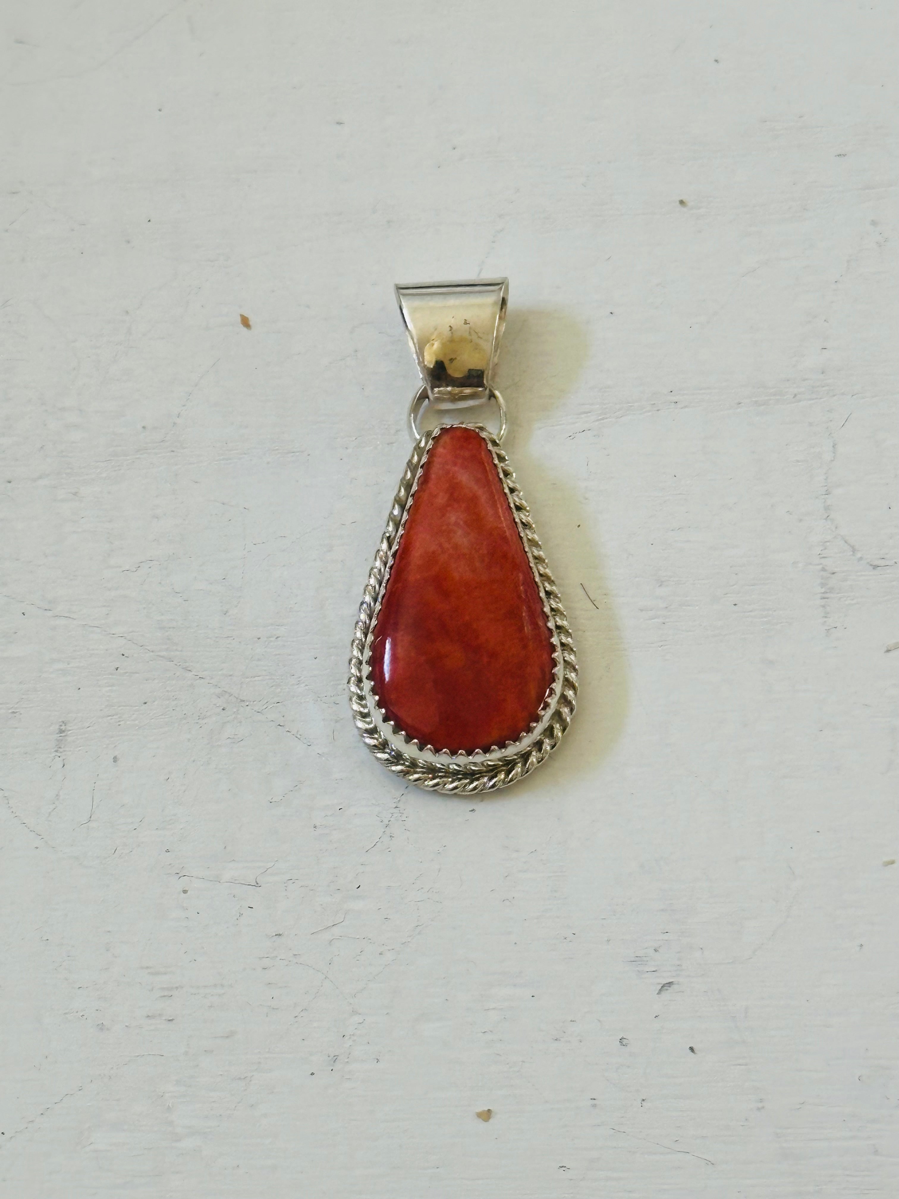 Navajo Made Spiny Oyster & Sterling Silver Pendant