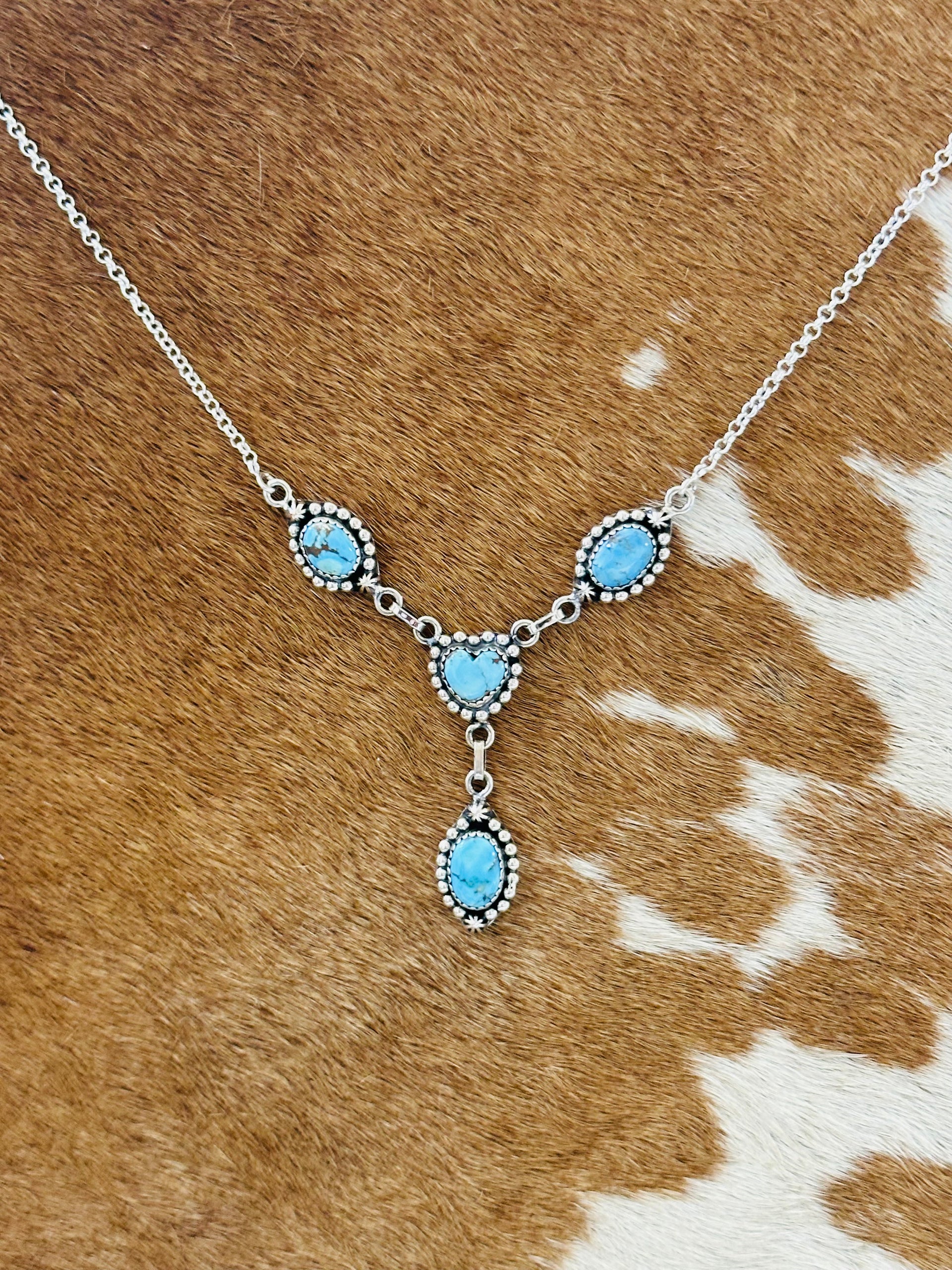 Southwest Handmade Golden Hills Turquoise & Sterling Silver Lariat Necklace