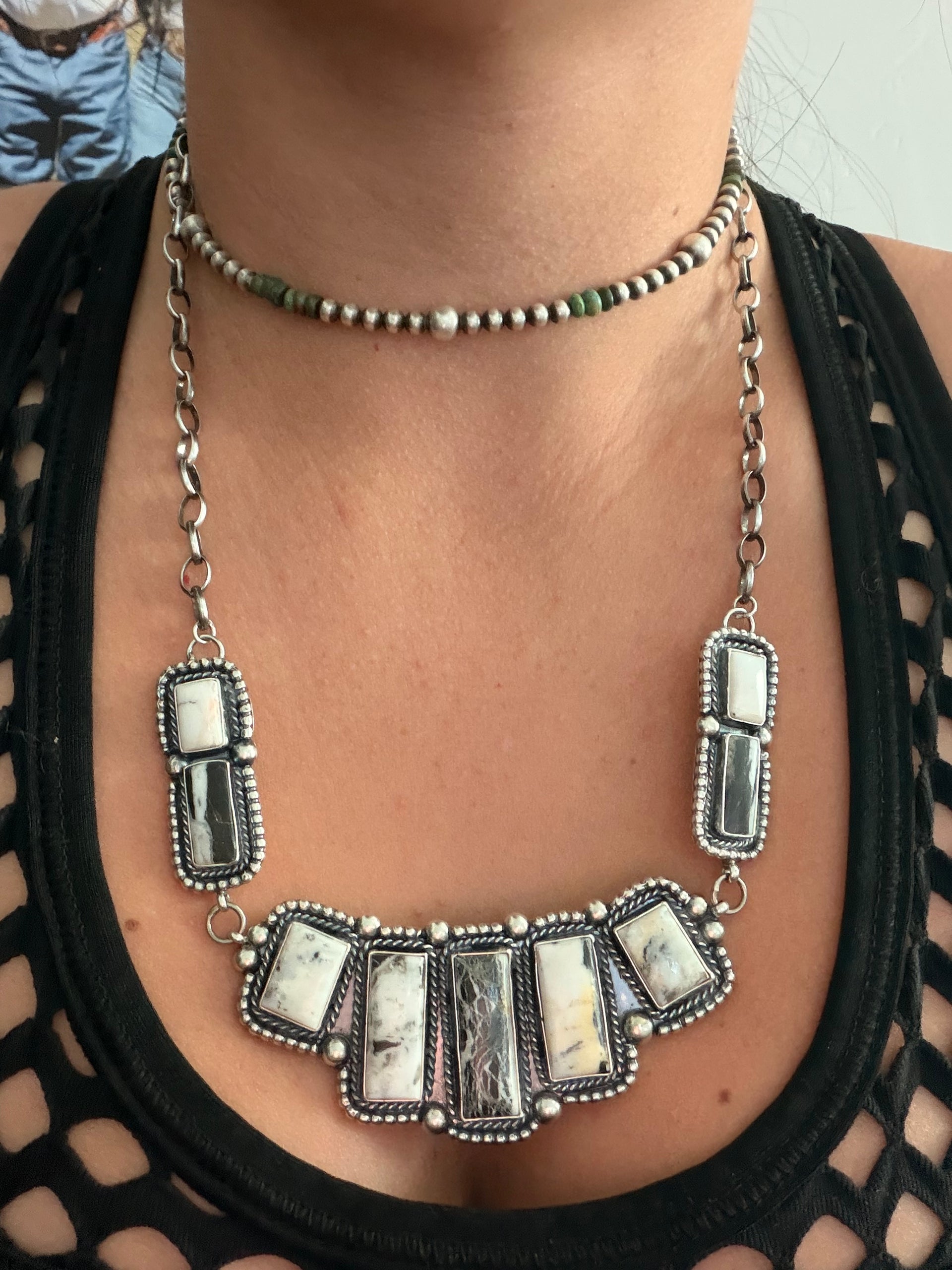 Fred Francis White Buffalo & Sterling Silver Bar Cluster Necklace Set