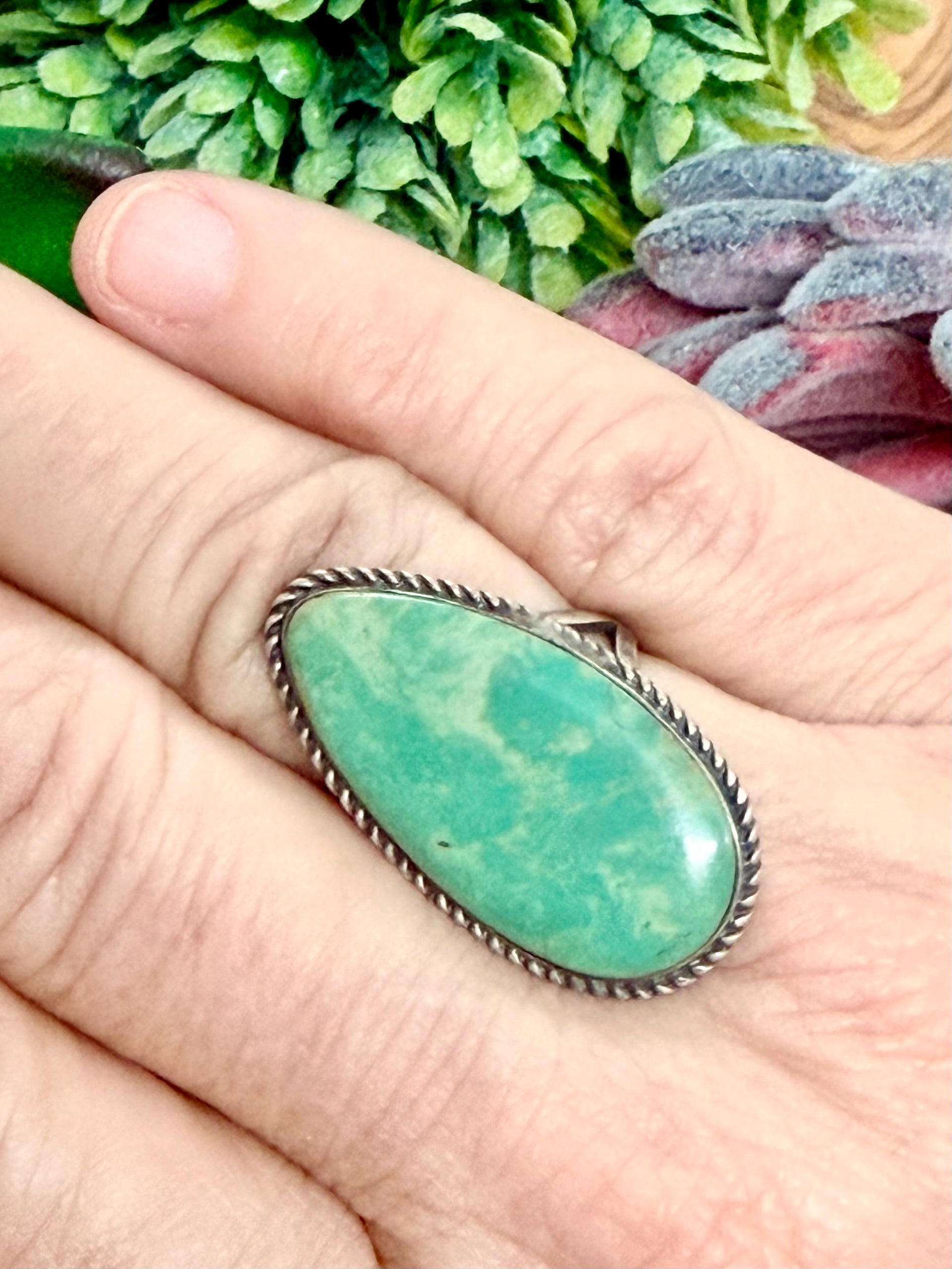 Southwest Handmade Kingman Turquoise & Sterling Silver Ring Size 7.75