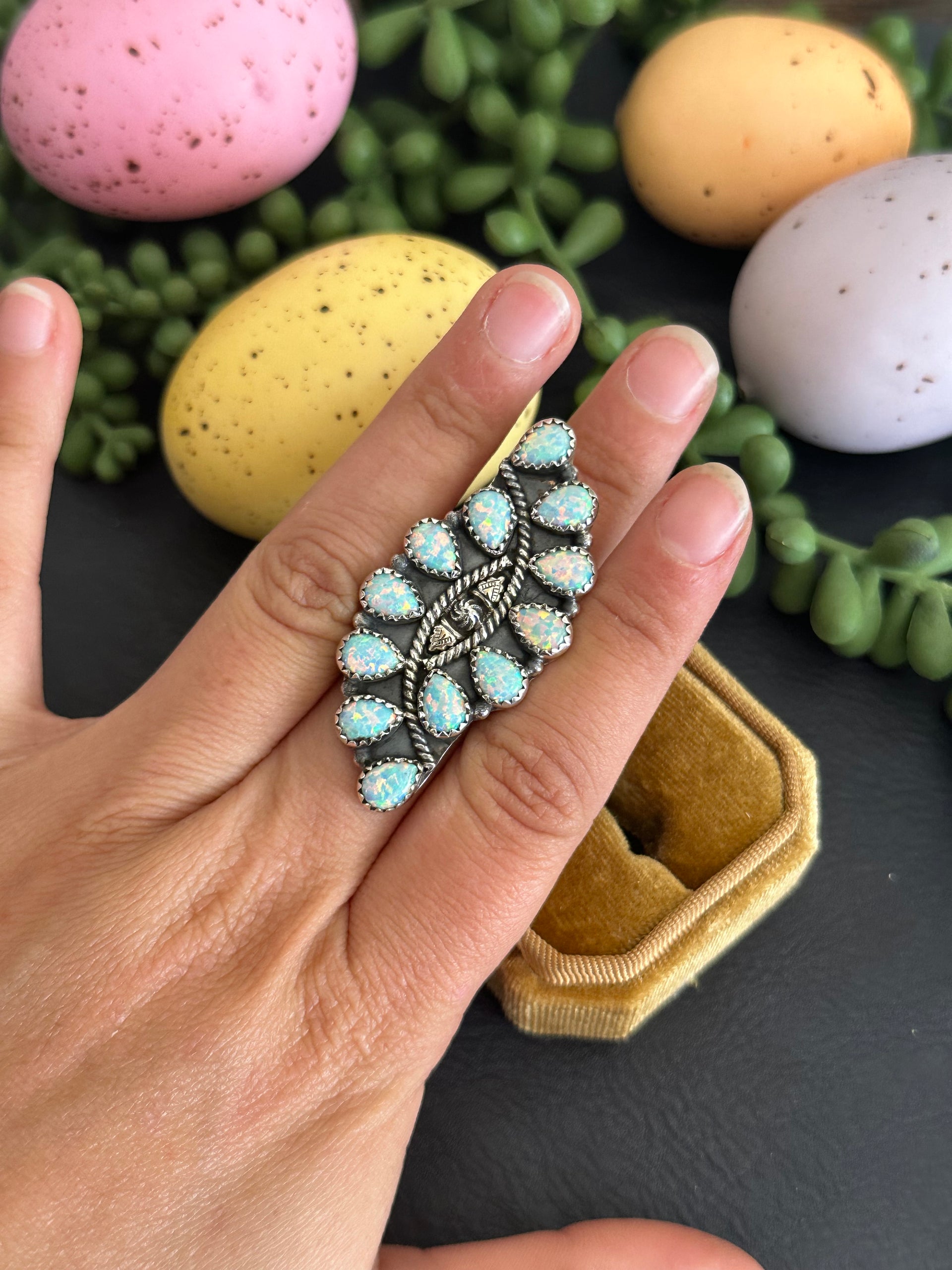 TTD “Twin Flame” Opal & Sterling Silver Adjustable Cluster Ring
