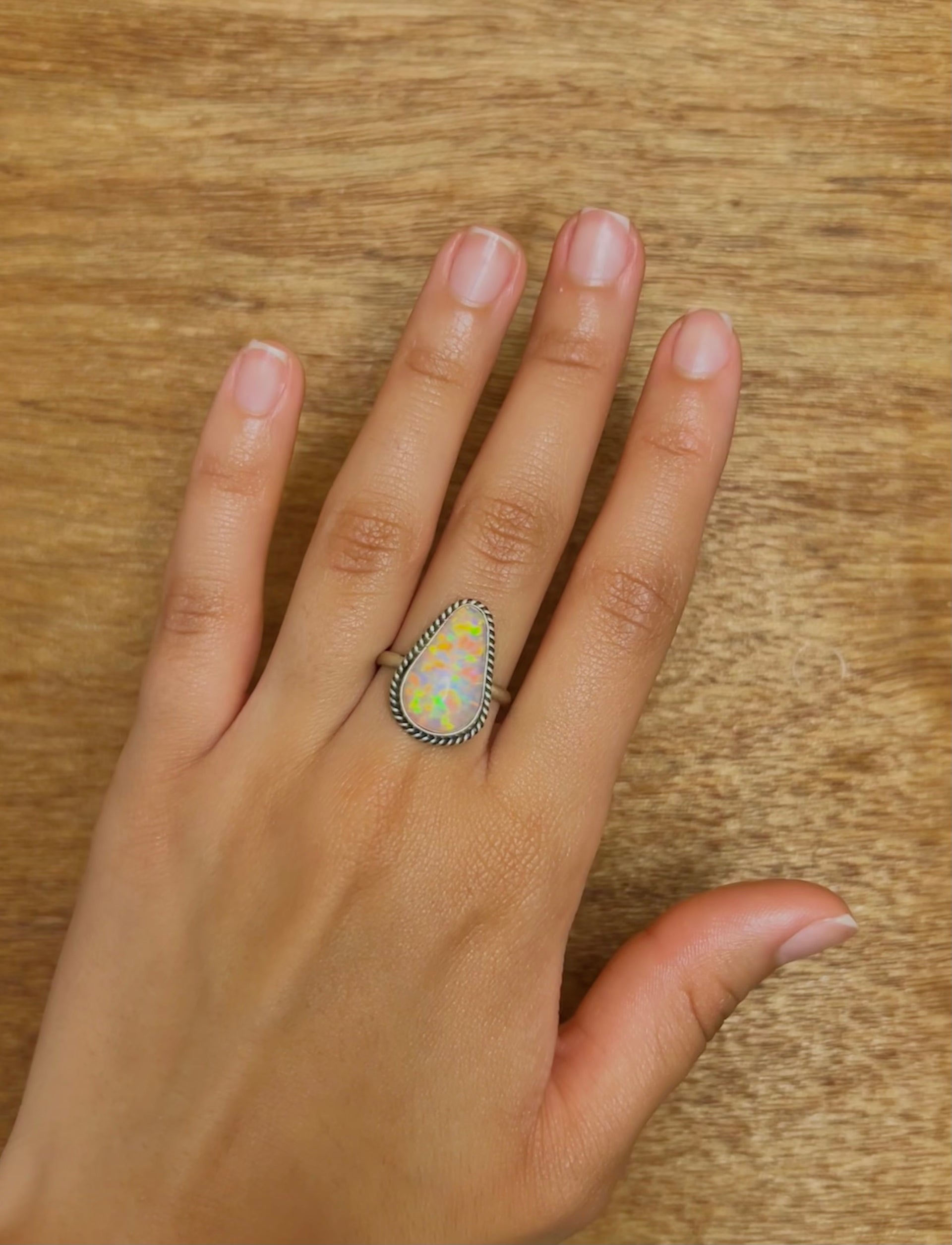Navajo Made Opal & Sterling Sliver Ring Size 8.75