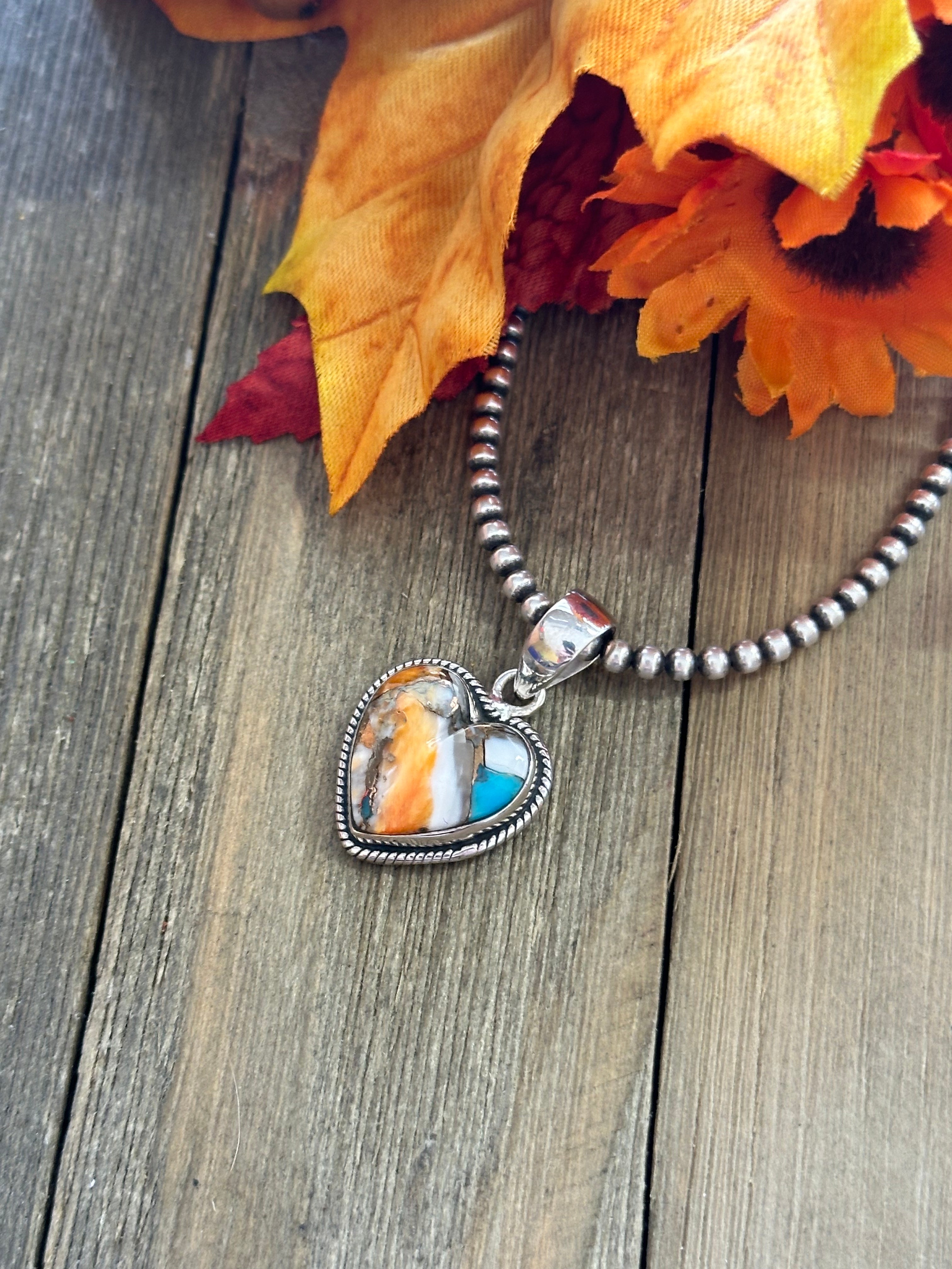 Southwest Handmade Mohave Turquoise & Sterling Silver Heart Pendant