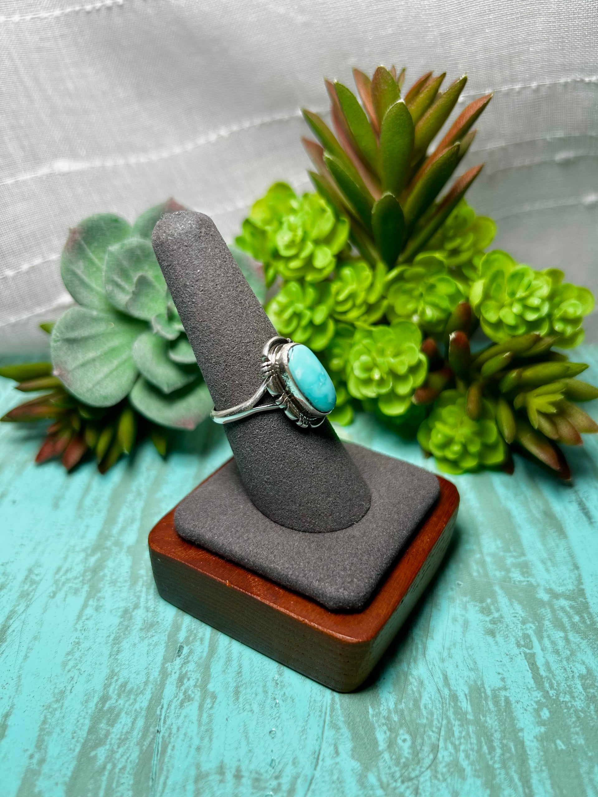 Arlene Yazzie Kingman Turquoise & Sterling Sliver Ring Size 8