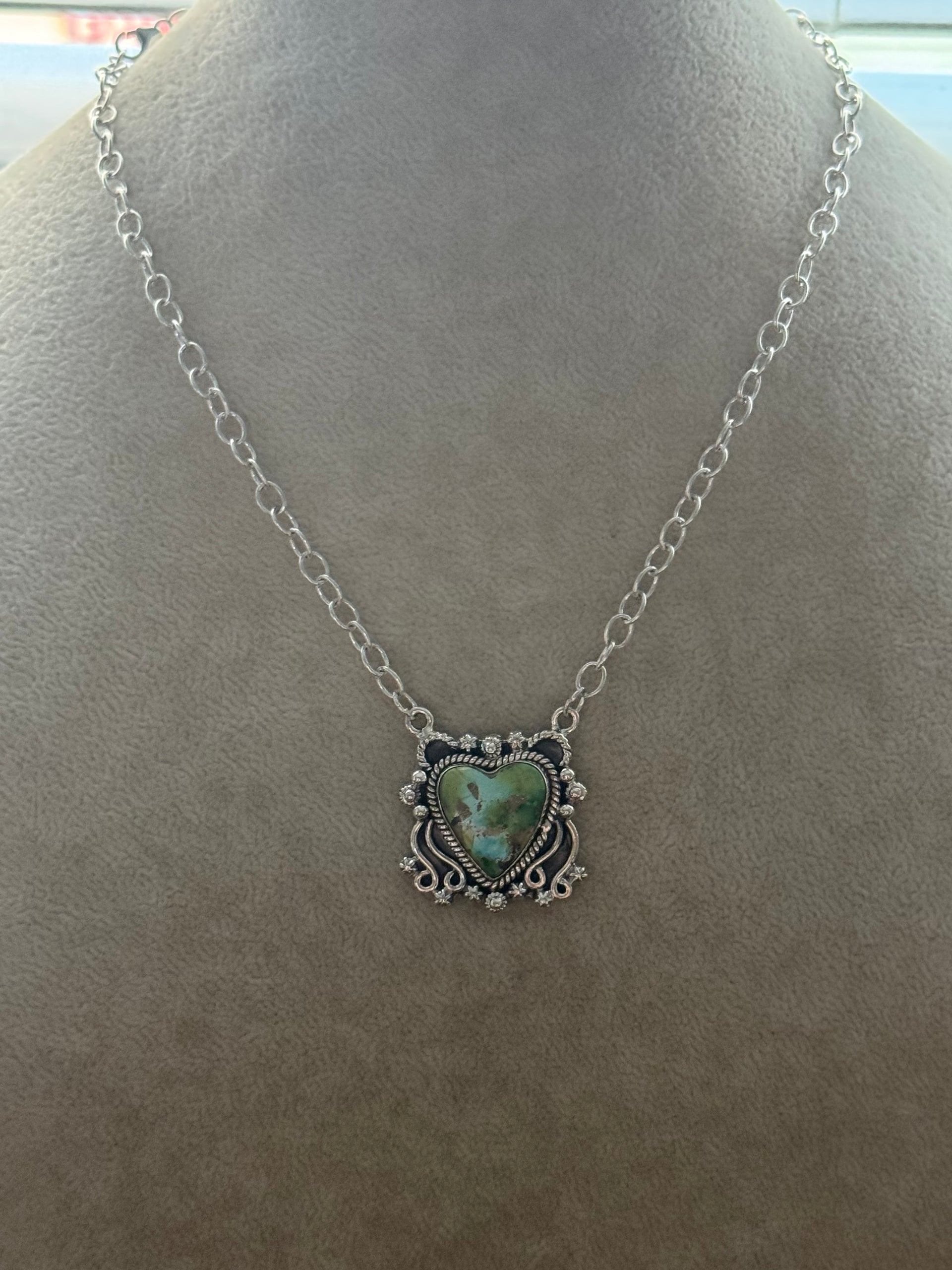 Southwest Made Sonoran Mountain Turquoise & Sterling Silver Heart Necklace