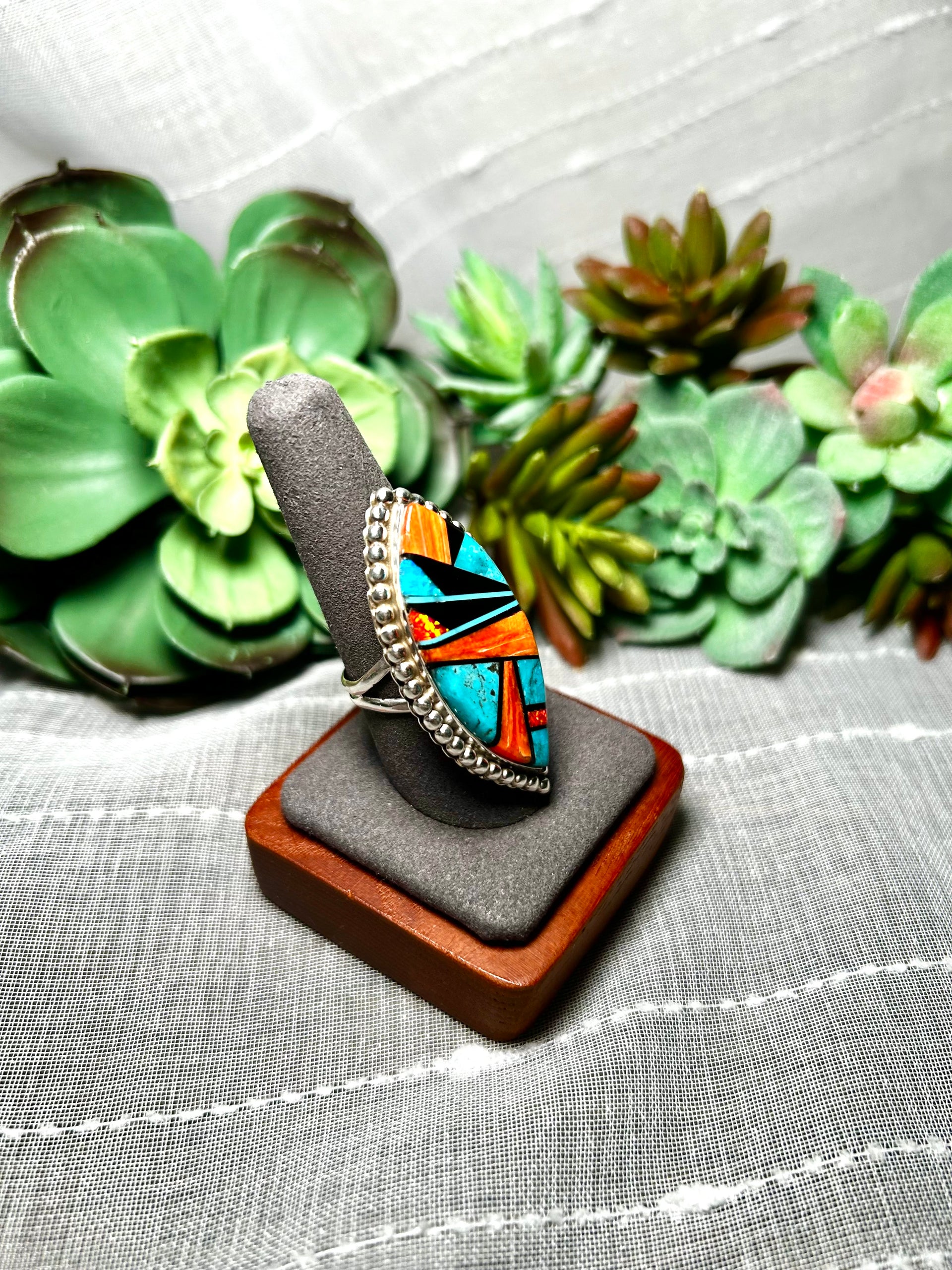 Navajo Made Multi Stone & Sterling Silver Ring Size 9.75