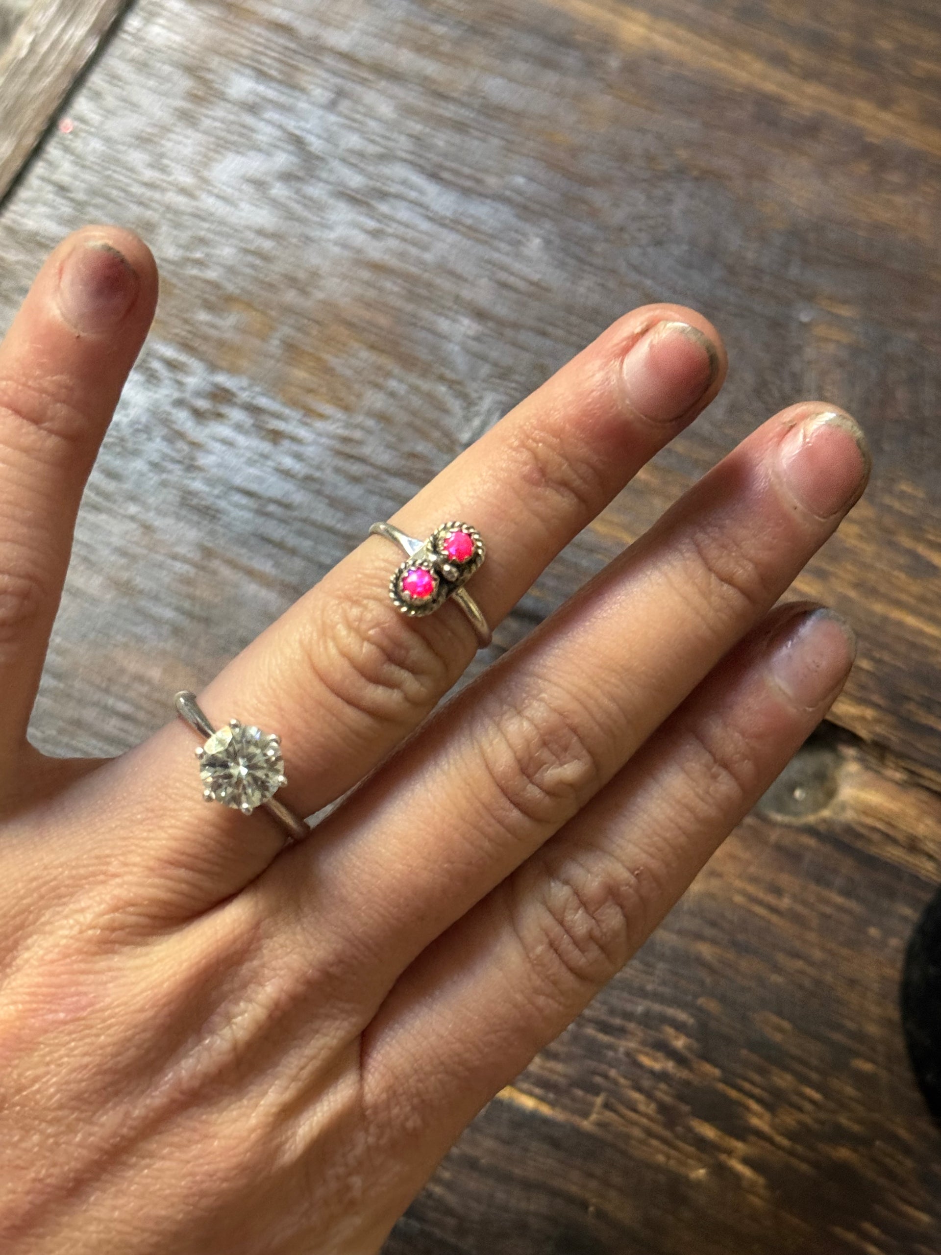 Navajo Made Pink Opal & Sterling Silver Adjustable Ring