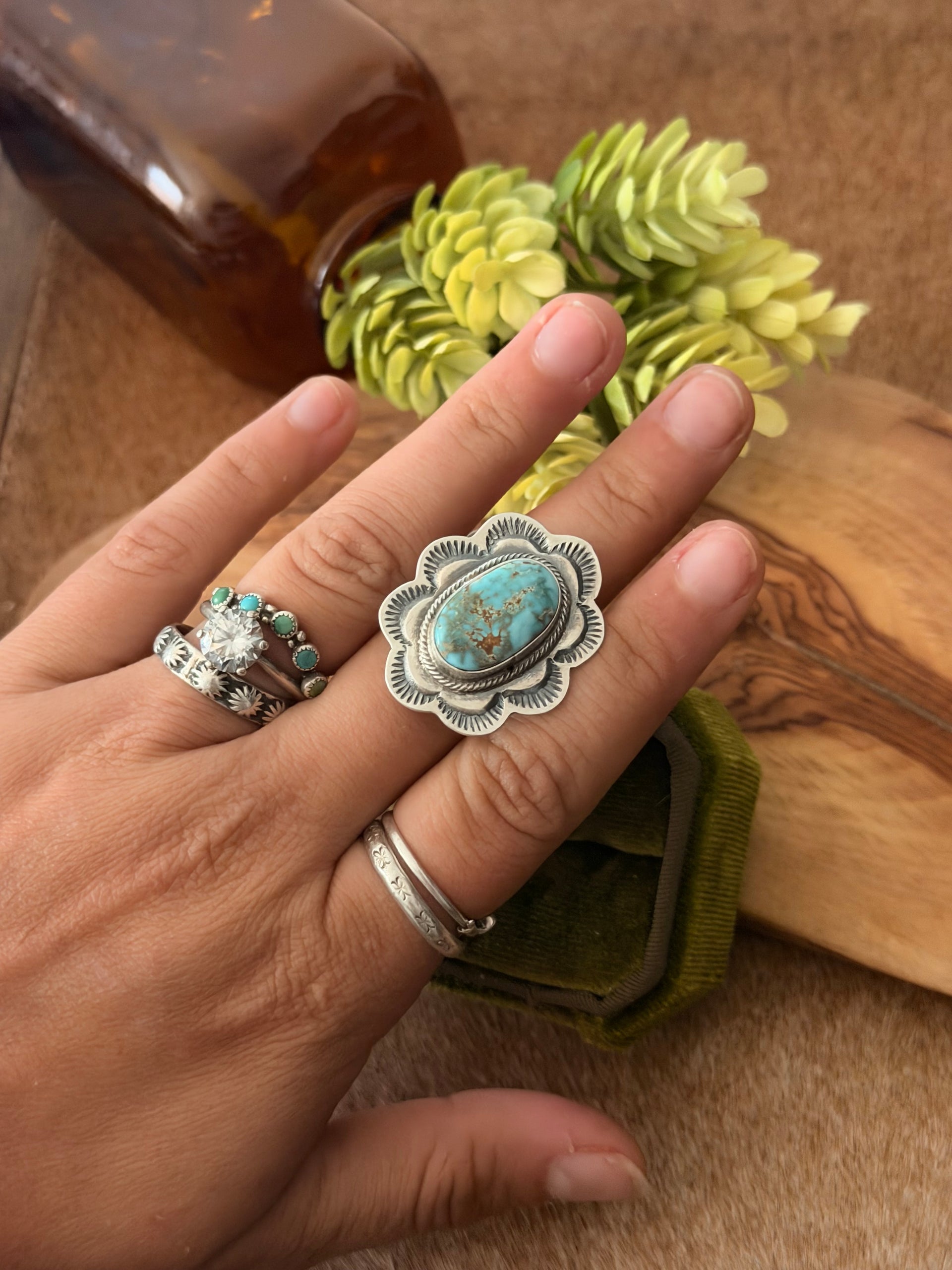 Cordell Platero Dry Creek Turquoise& Sterling Silver Adjustable Ring