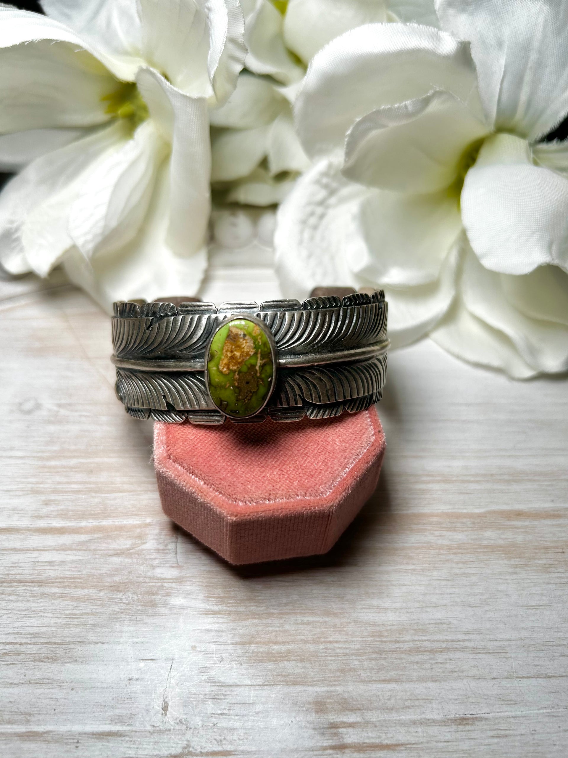 Navajo Made Sonoran Gold Turquoise & Sterling Silver Cuff Bracelet