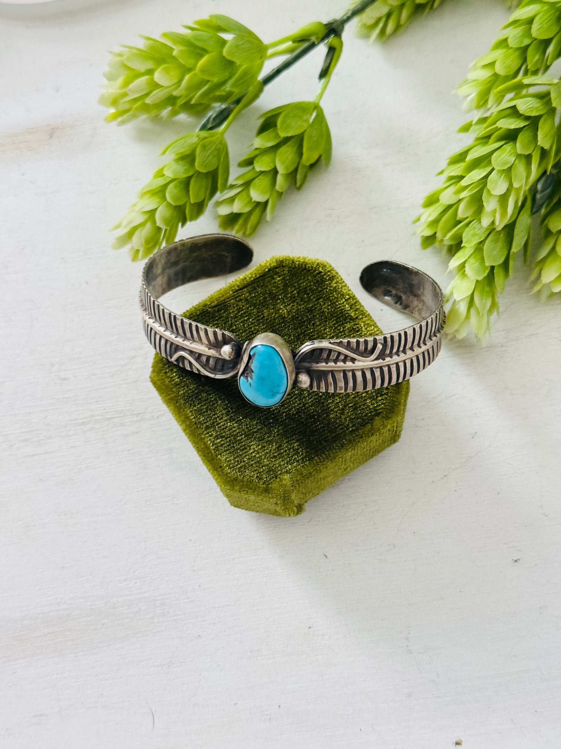 Navajo Made Kingman Turquoise & Sterling Silver Cuff Bracelet