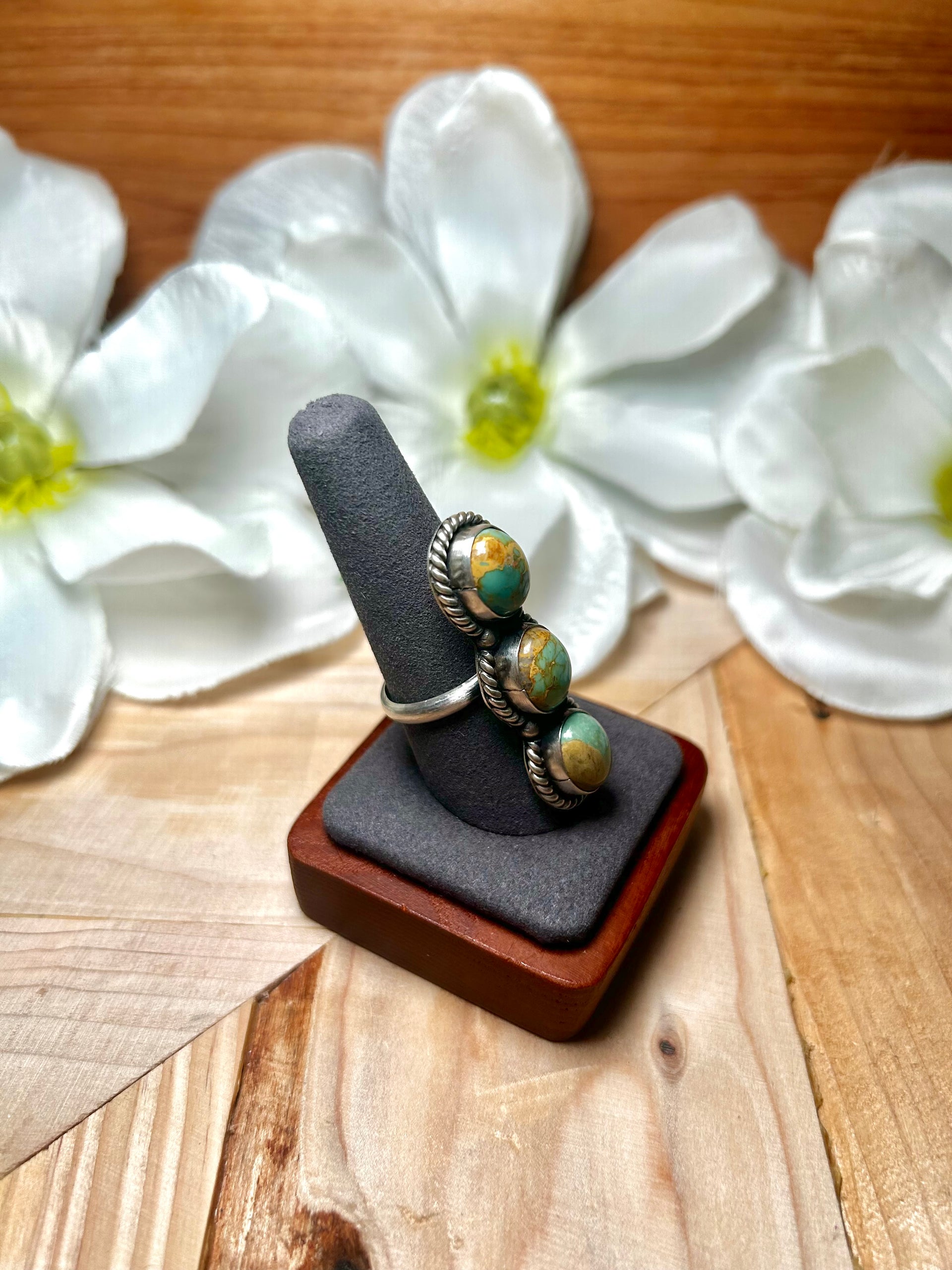 Navajo Made Kingman Turquoise & Sterling Silver Adjustable Ring