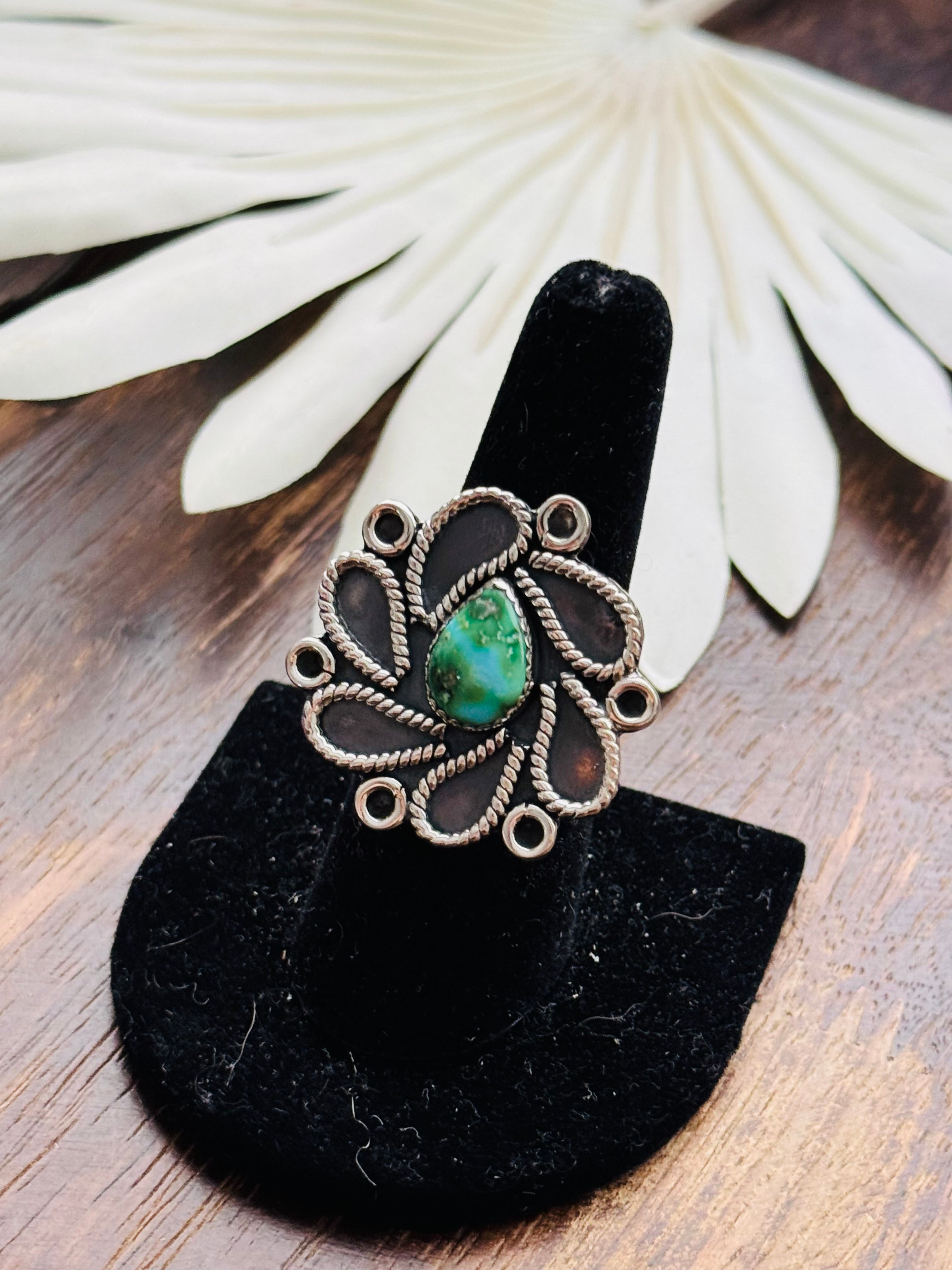 Southwest Handmade Sonoran Mountain Turquoise & Sterling Silver Adjustable Cluster Ring