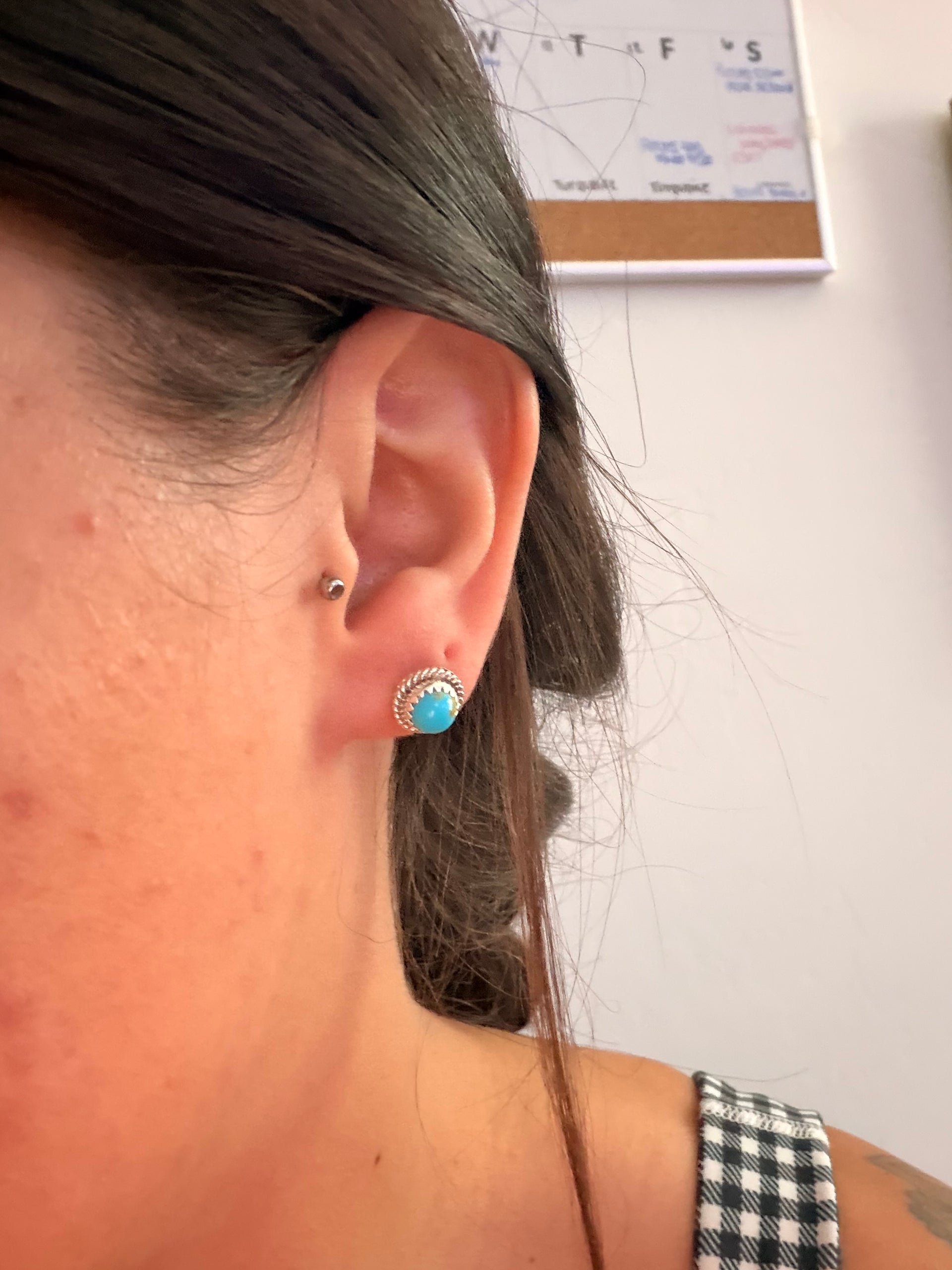 Zuni Made Kingman Turquoise & Sterling Silver Post Earrings