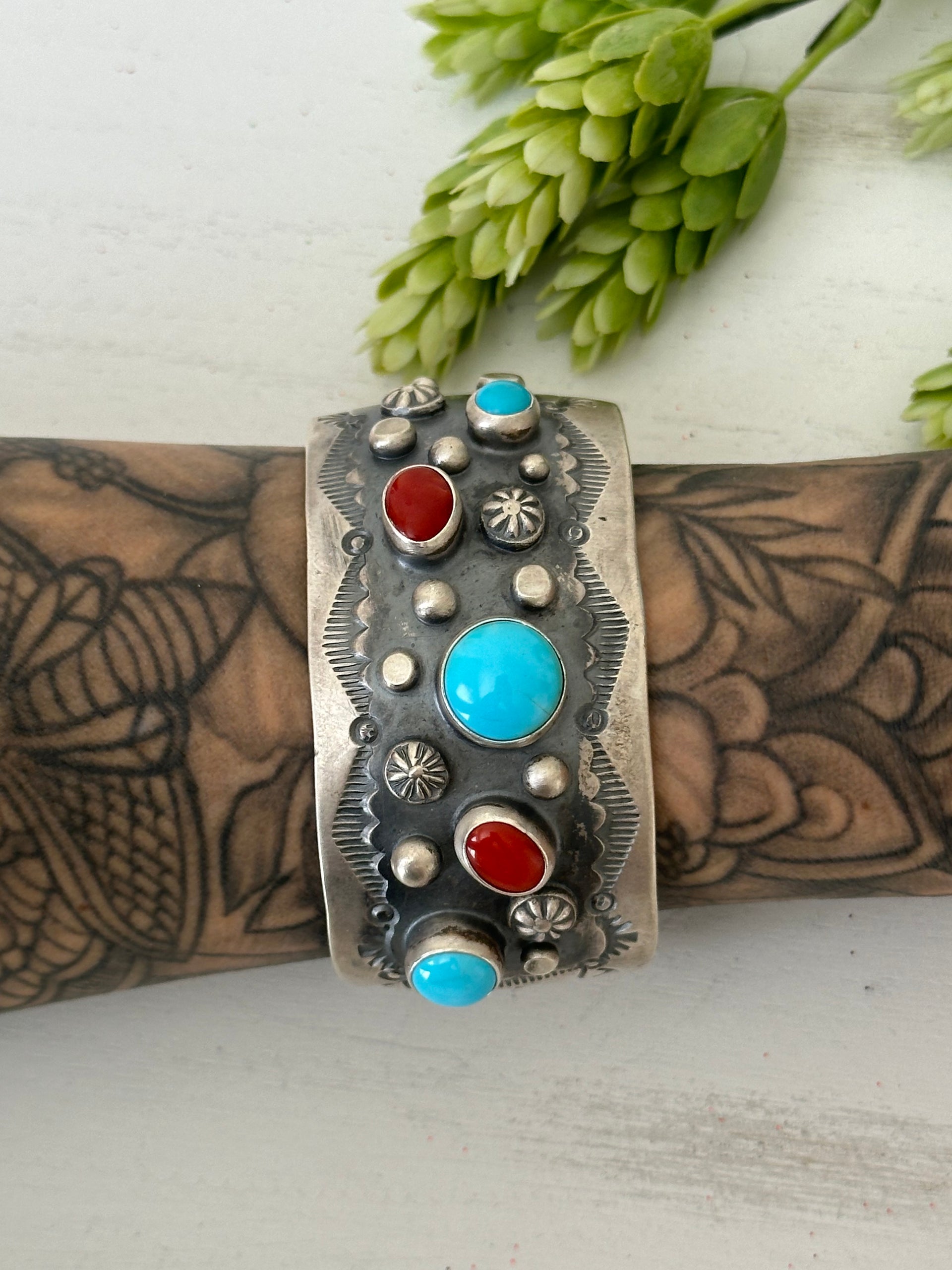 Delbert Secatero Multi Stone & Sterling Silver Cuff Bracelet