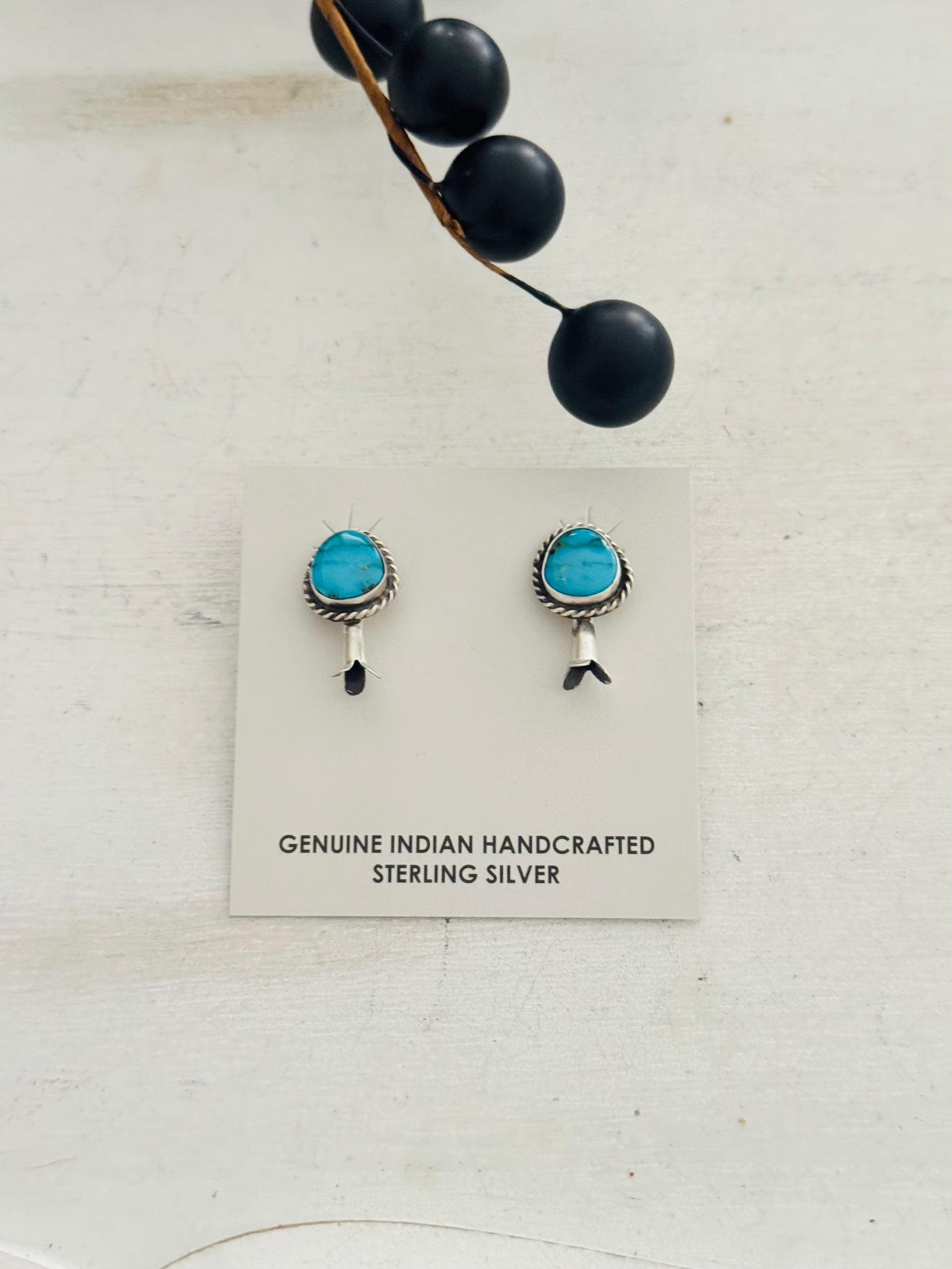 Donovan Nez Kingman Turquoise & Sterling Silver Post Dangle Blossom Earrings