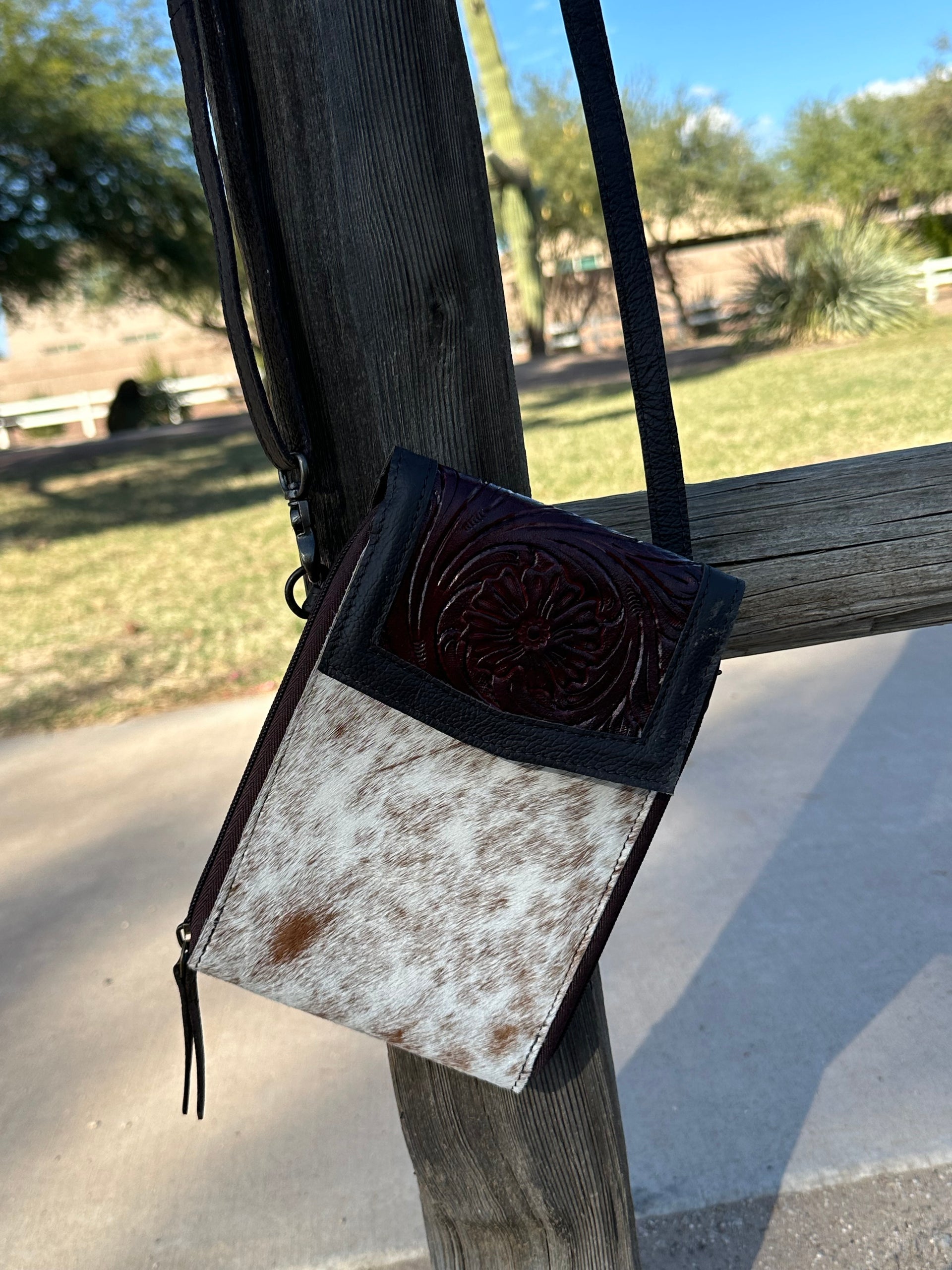 Genuine Tooled Leather & Cowhide Purse