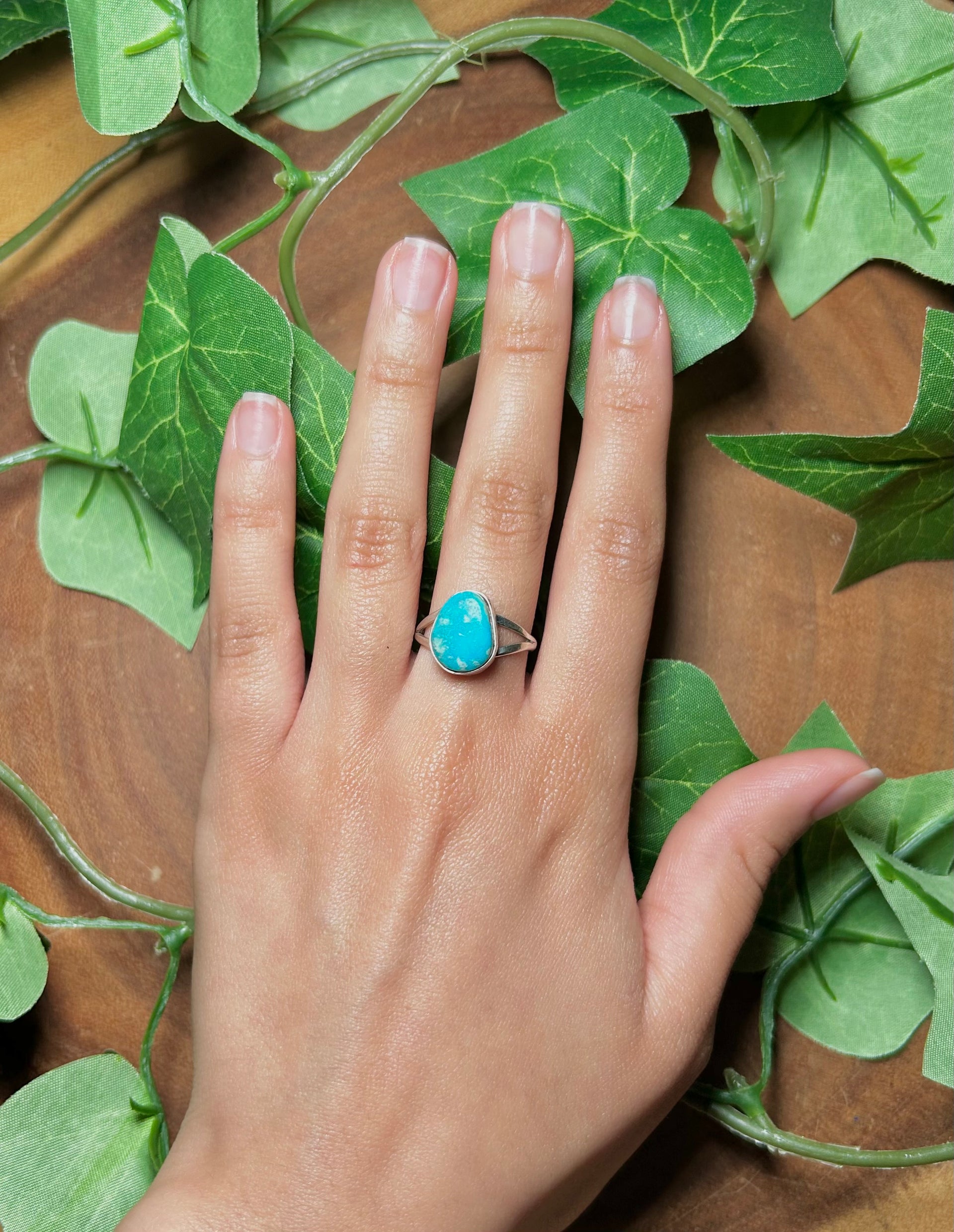 Navajo Made Kingman Turquoise & Sterling Sliver Cluster Ring Size 7.5