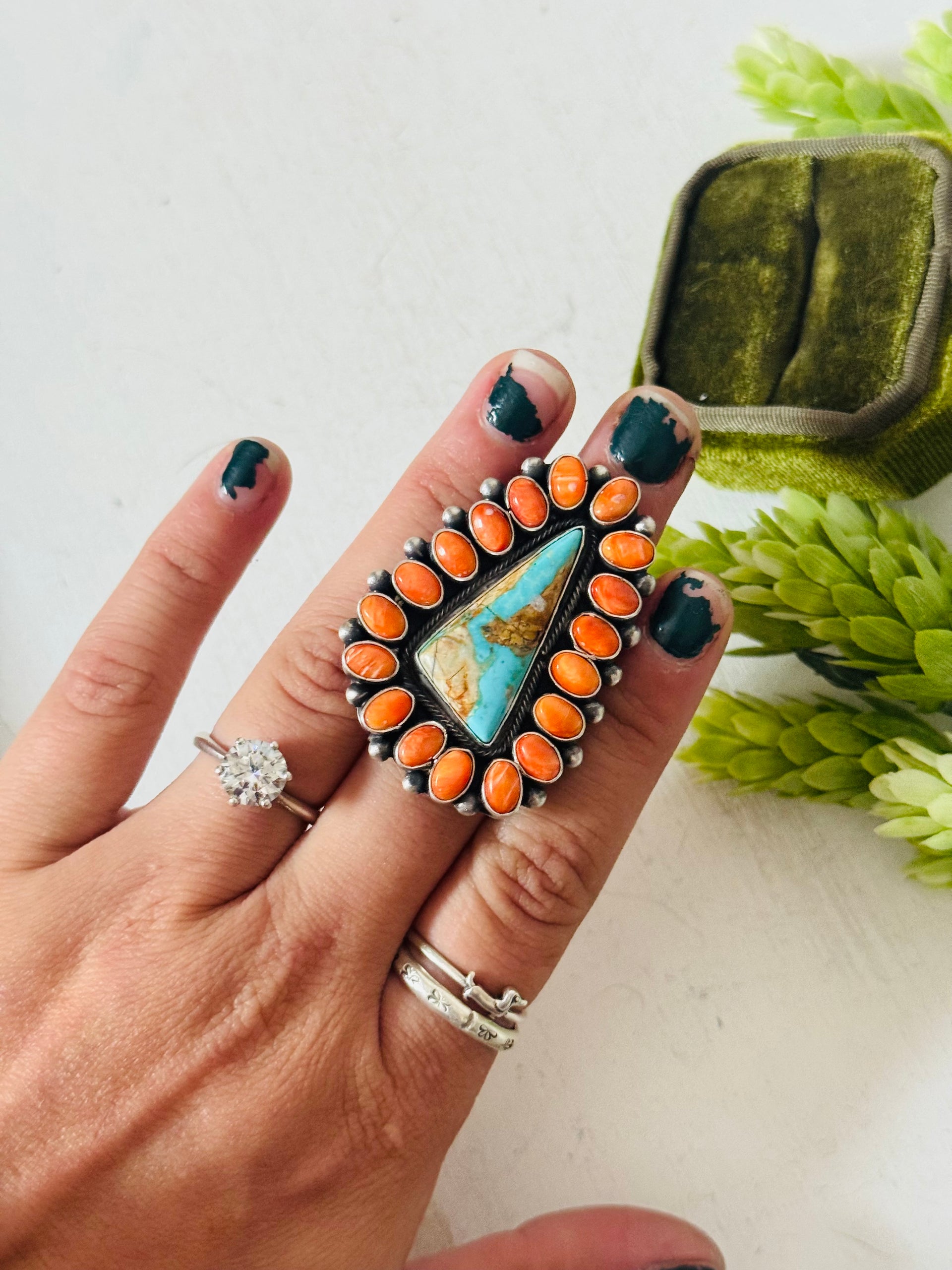 Navajo Made Multi Stone & Sterling Silver Adjustable Ring