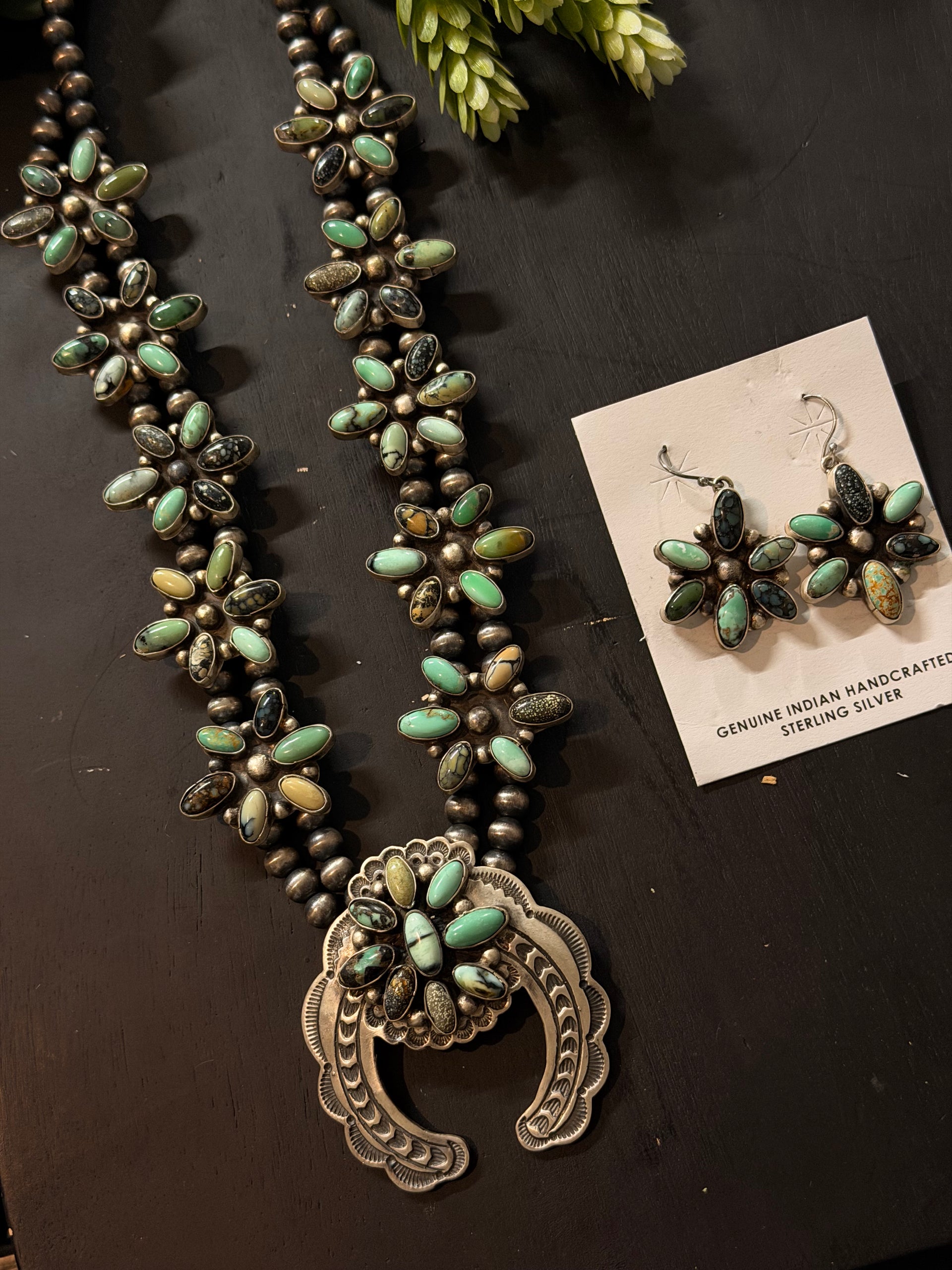 Ray Bennett New Lander Variscite & Sterling Silver Cluster Naja Necklace Setl