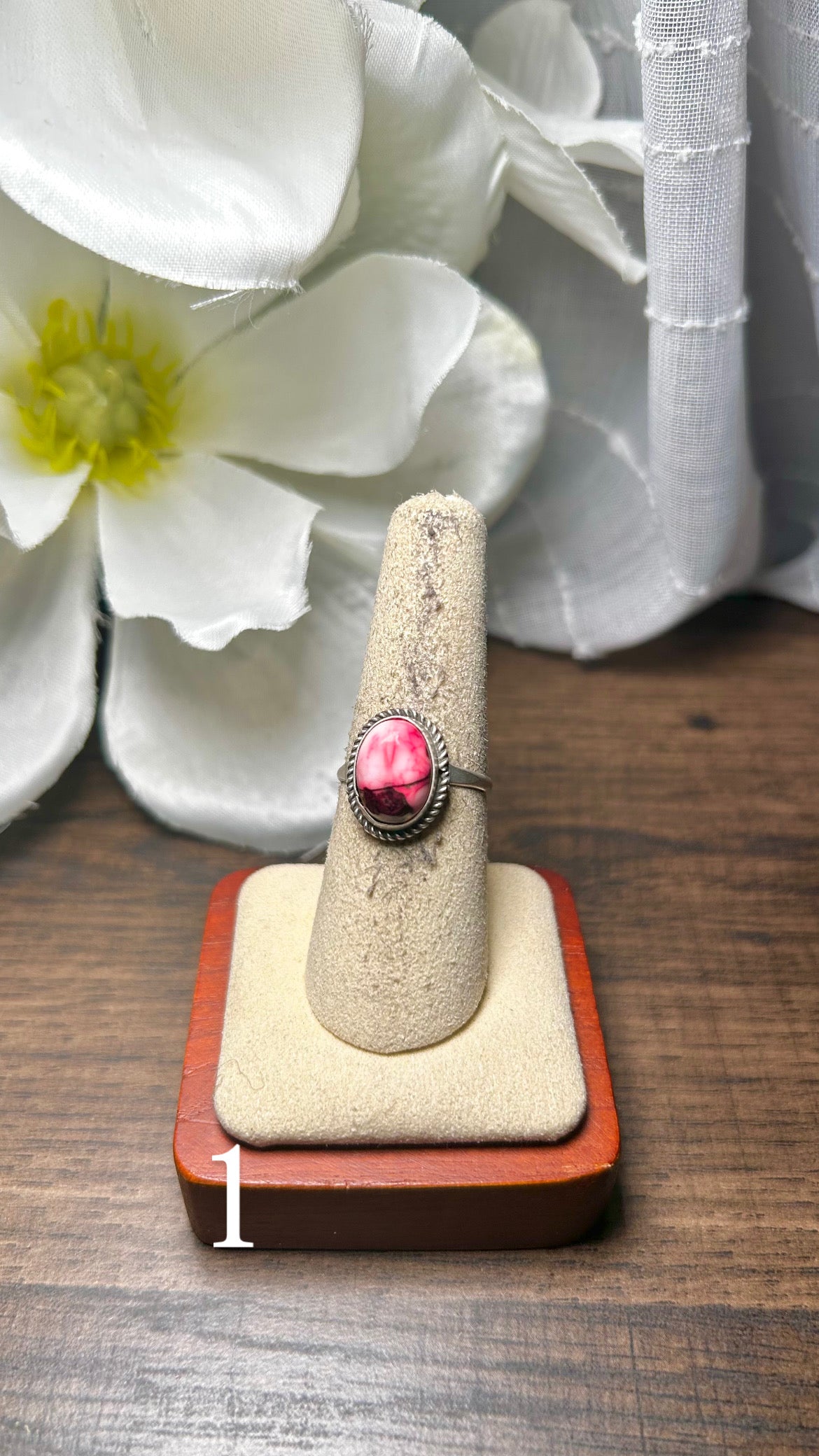 Navajo Made Rose Dahlia & Sterling Silver Ring