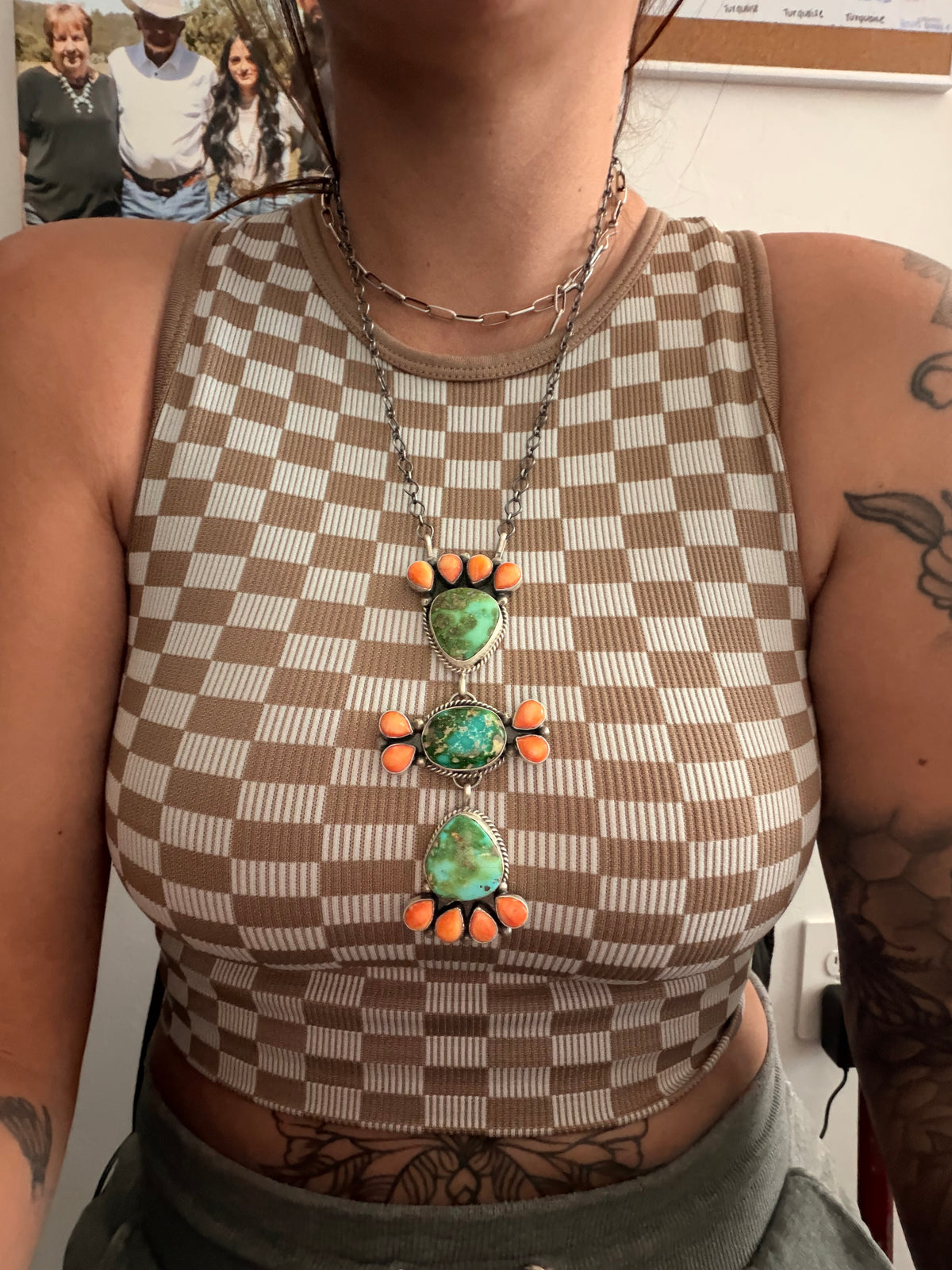 Navajo Made Multi Stone & Sterling Silver Cluster Necklace