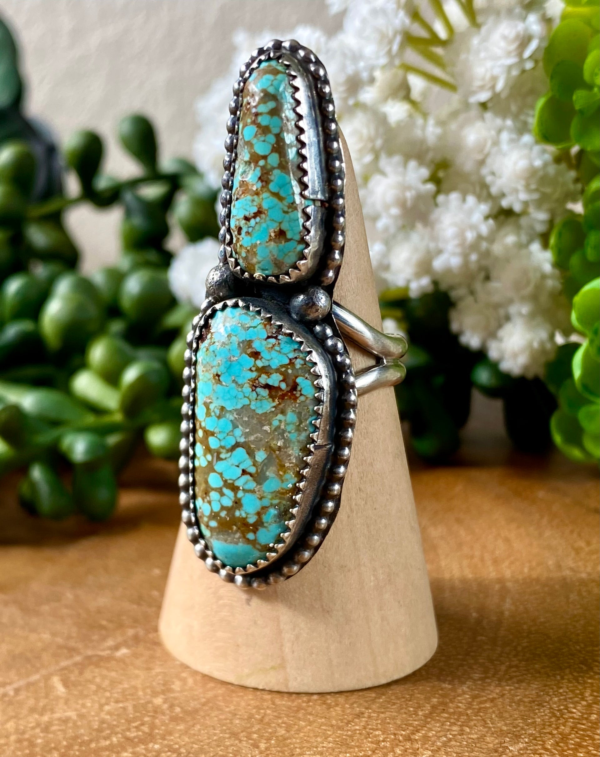 Tia Long #8 Turquoise & Sterling Silver Adjustable Ring