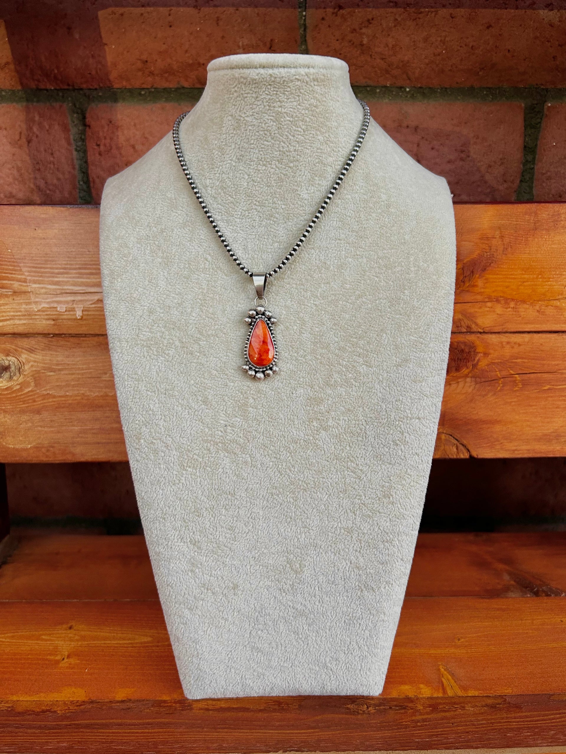 Navajo Made Spiny Oyster & Sterling Silver Pendant