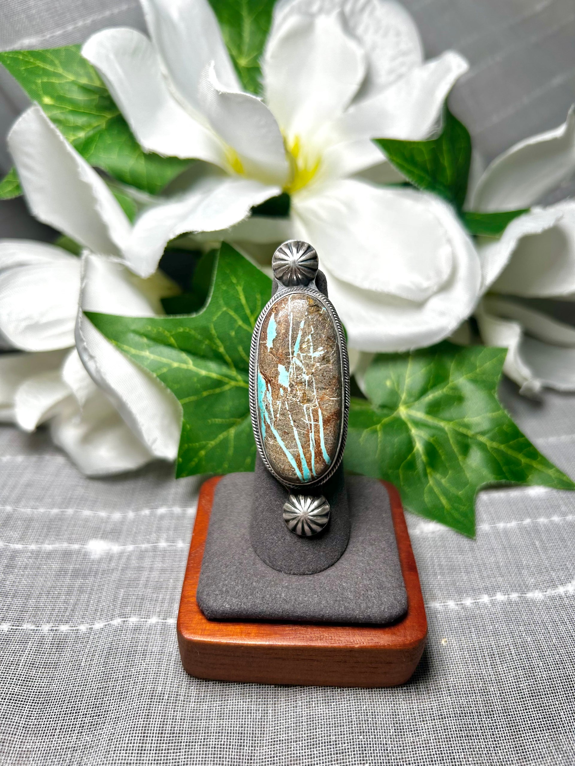 Navajo Made Pilot Mountain Turquoise & Sterling Silver Ring Size 6