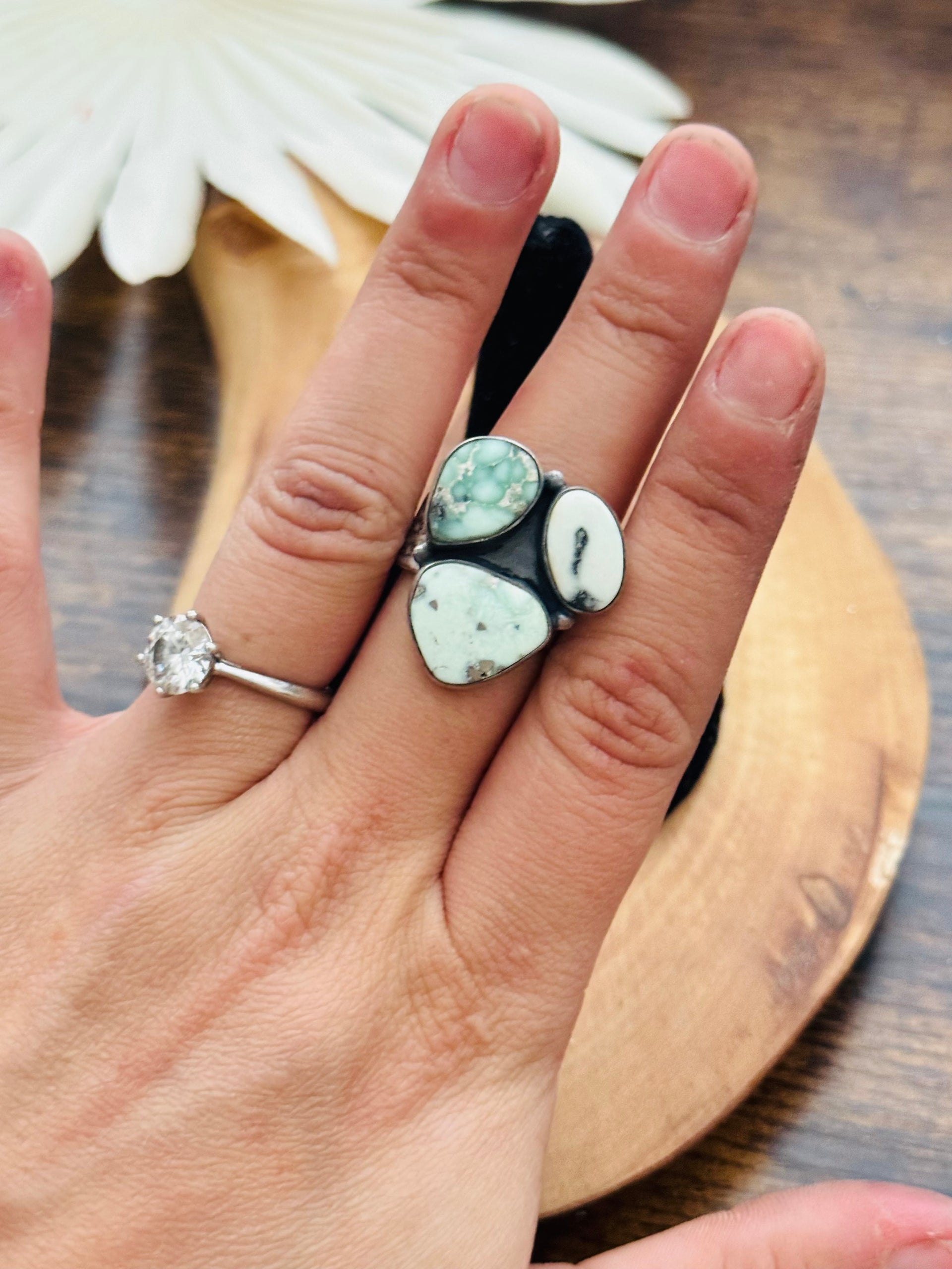 Southwest Handmade Paloma Variscite & Sterling Silver Adjustable Cluster Ring