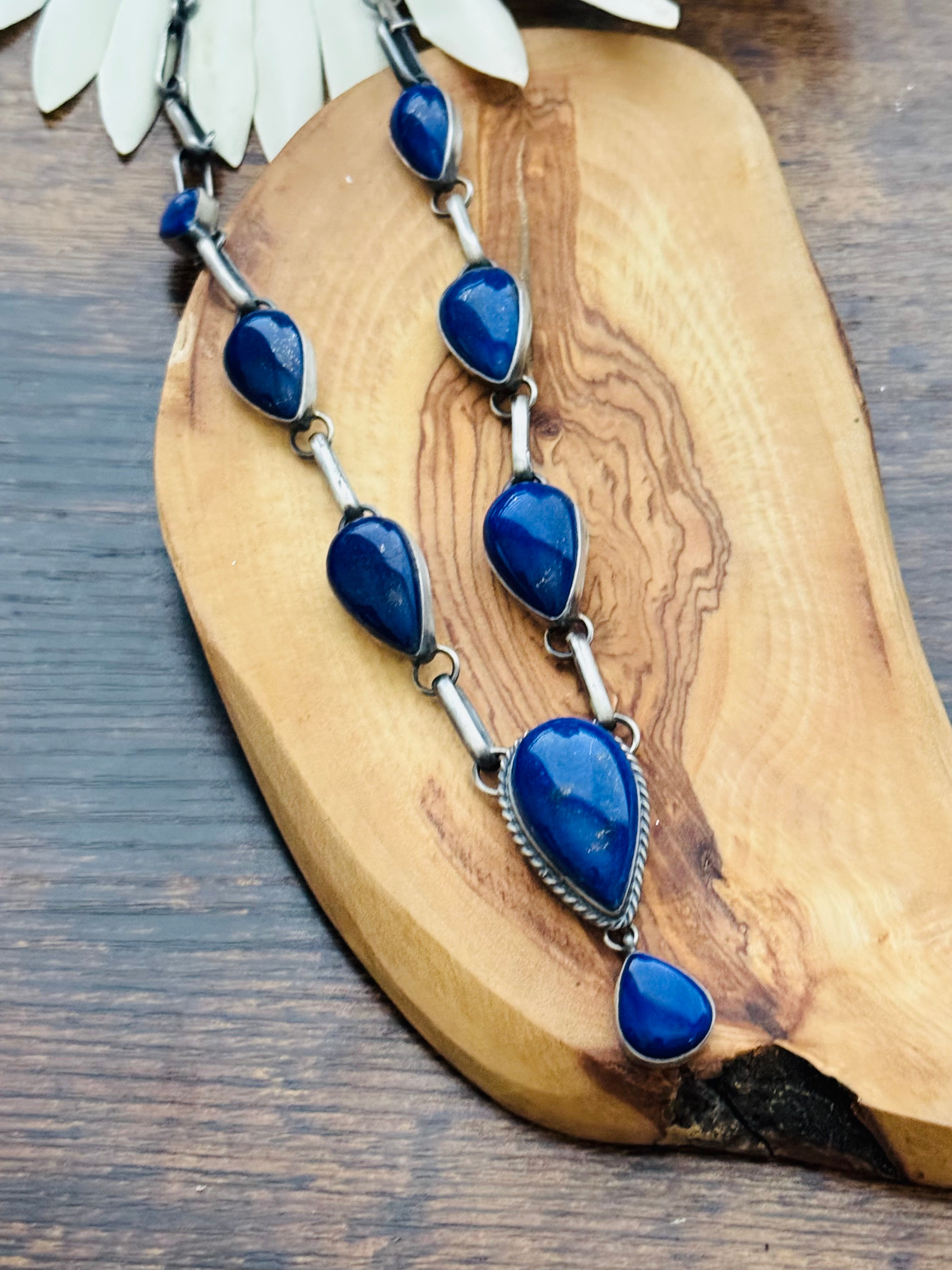 Navajo Made Lapis & Sterling Silver Necklace Set