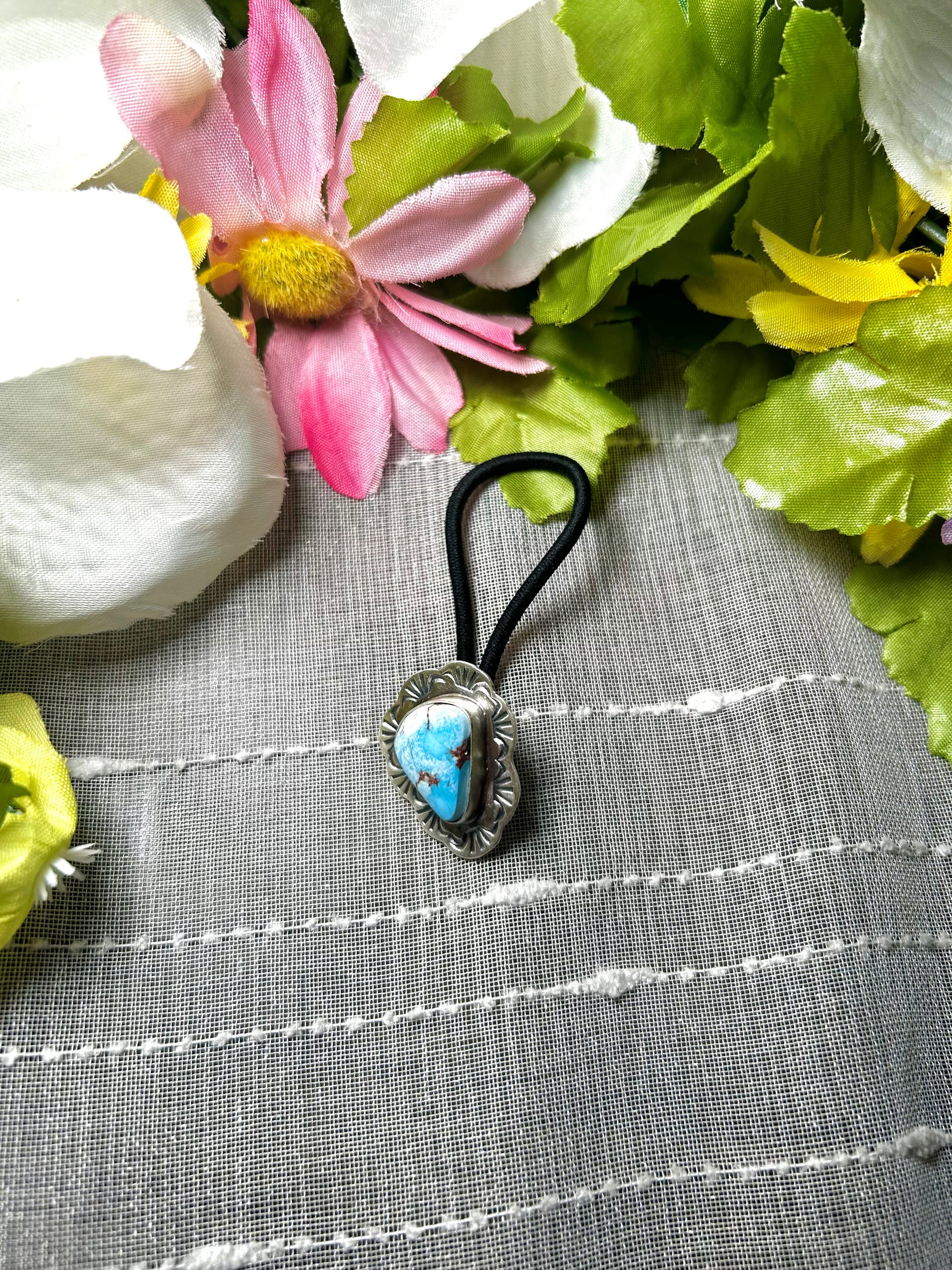 Navajo Made Golden Hill Turquoise & Sterling Silver Hair Tie