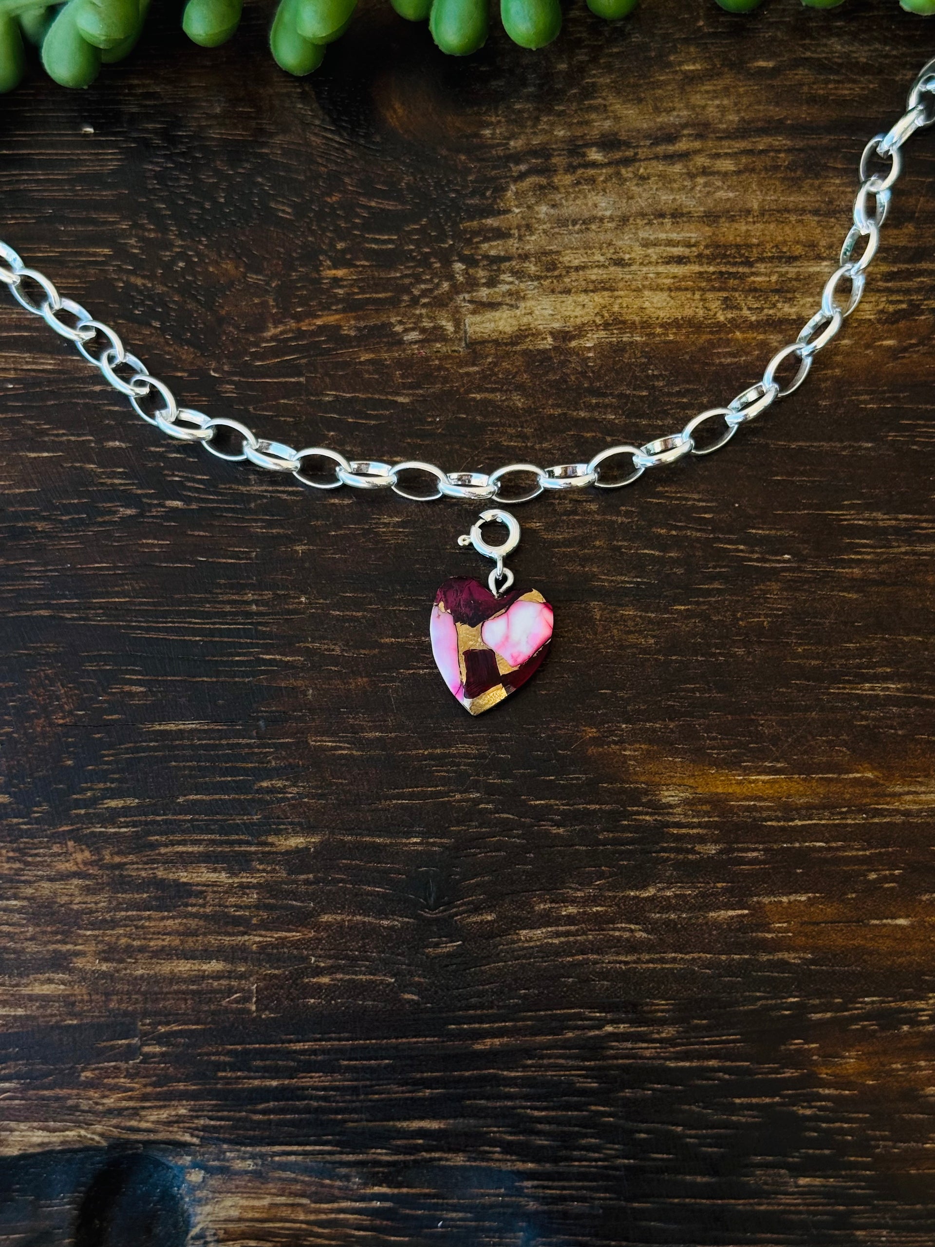 Navajo Made Rose Dalia & Sterling Silver Heart Charms