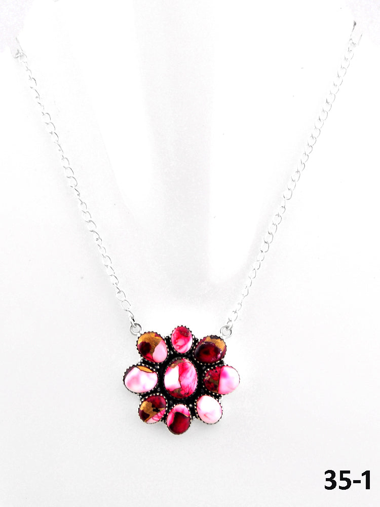 Southwest Made Rose Dahlia & Sterling Silver Necklace
