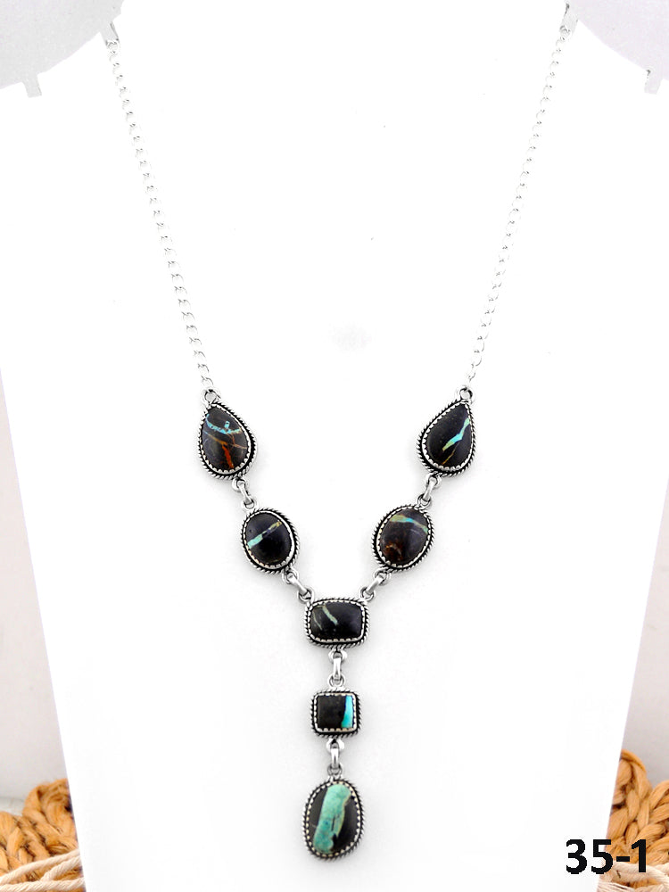 Southwest Made Black Jack Turquoise & Sterling Silver Necklace